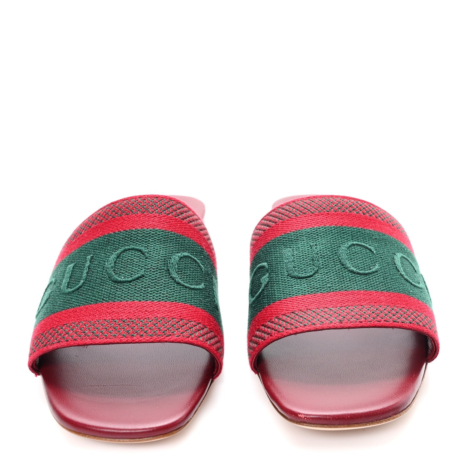 Gucci Canvas Web Womens Slide Sandals 38.5 Red Bordeaux