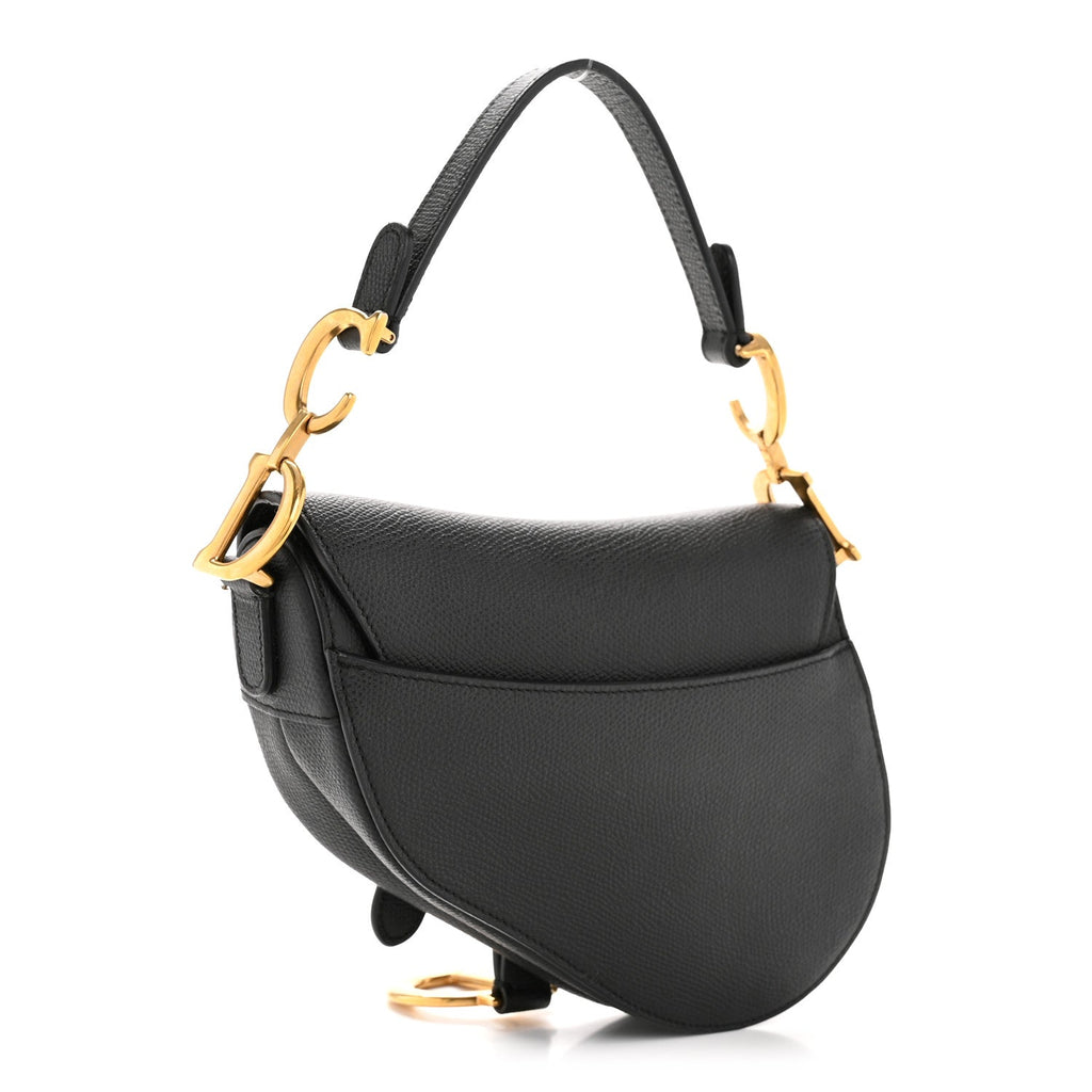 Christian Dior Grained Calfskin Mini Saddle Bag Black