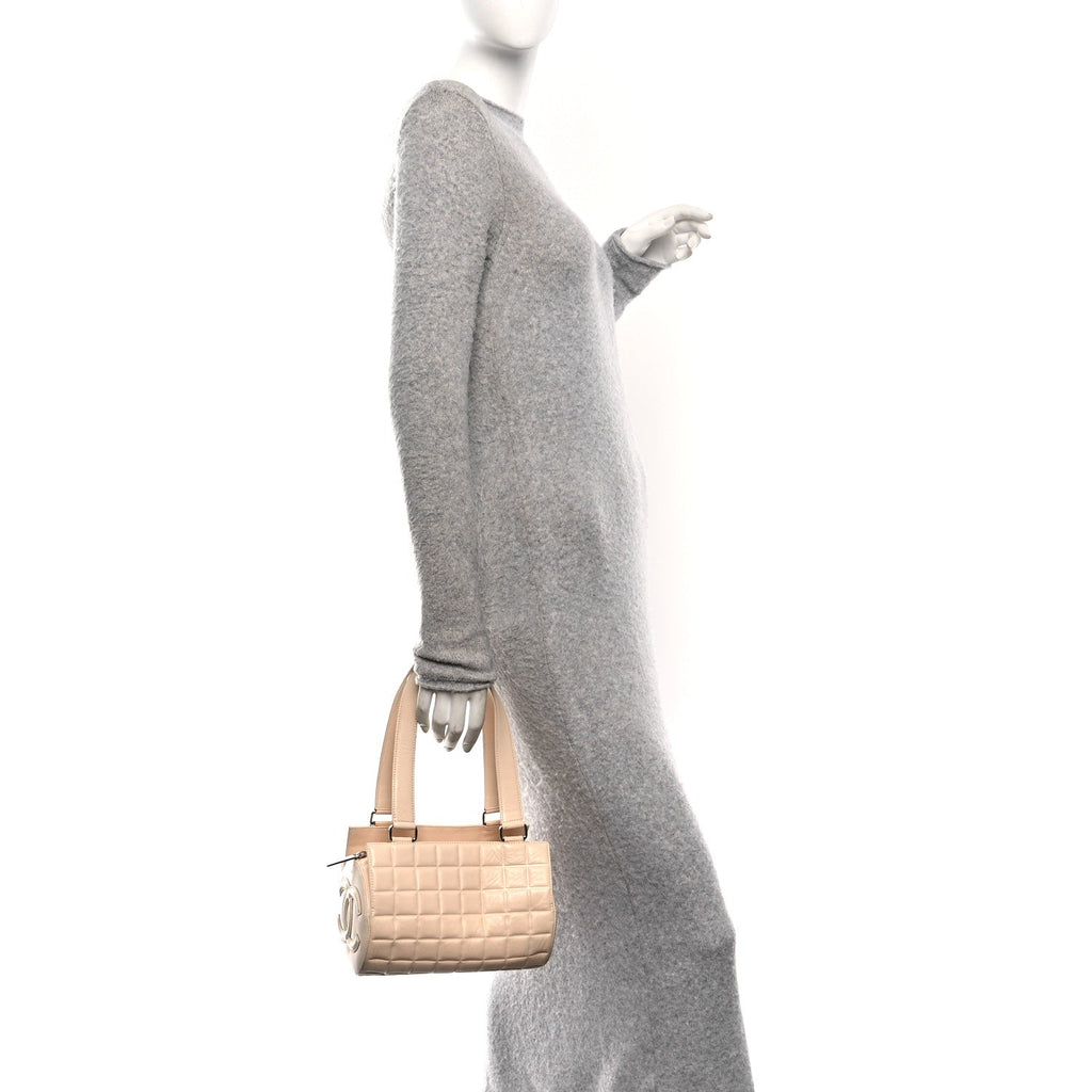Chanel Lambskin Quilted CC Chocolate Bar Barrel Bag Beige
