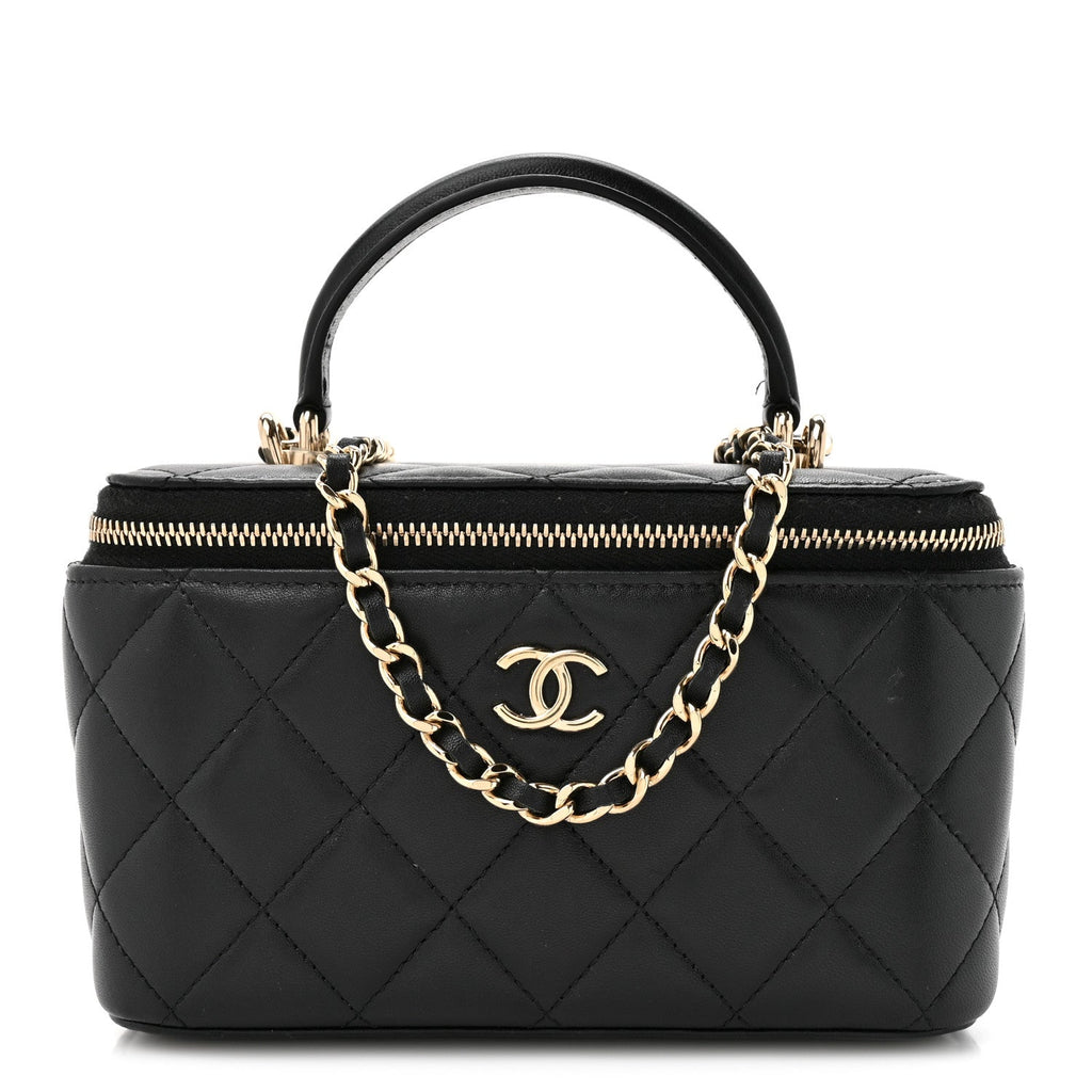 Chanel Lambskin Quilted Small Top Handle Vanity Case With Chain Black