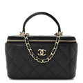Chanel Lambskin Quilted Small Top Handle Vanity Case With Chain Black