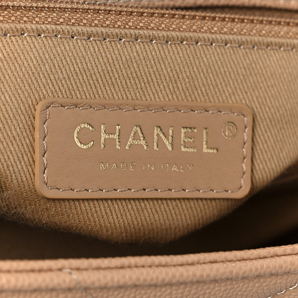 Chanel Caviar Chevron Quilted Small Coco Handle Flap Beige