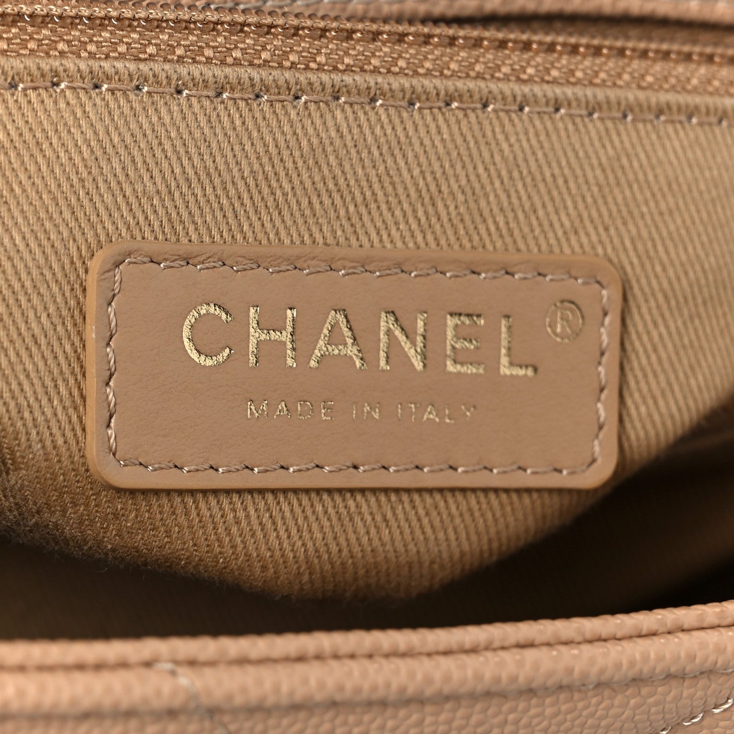 Chanel Caviar Chevron Quilted Small Coco Handle Flap Beige