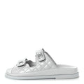 Laminated Lambskin Quilted Velcro Dad Chain CC Slide Sandals 37.5 Light Blue