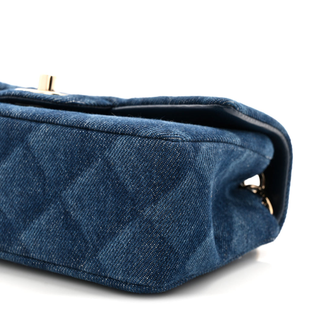 Chanel Printed Denim Quilted Mini Rectangular Flap Dark Blue