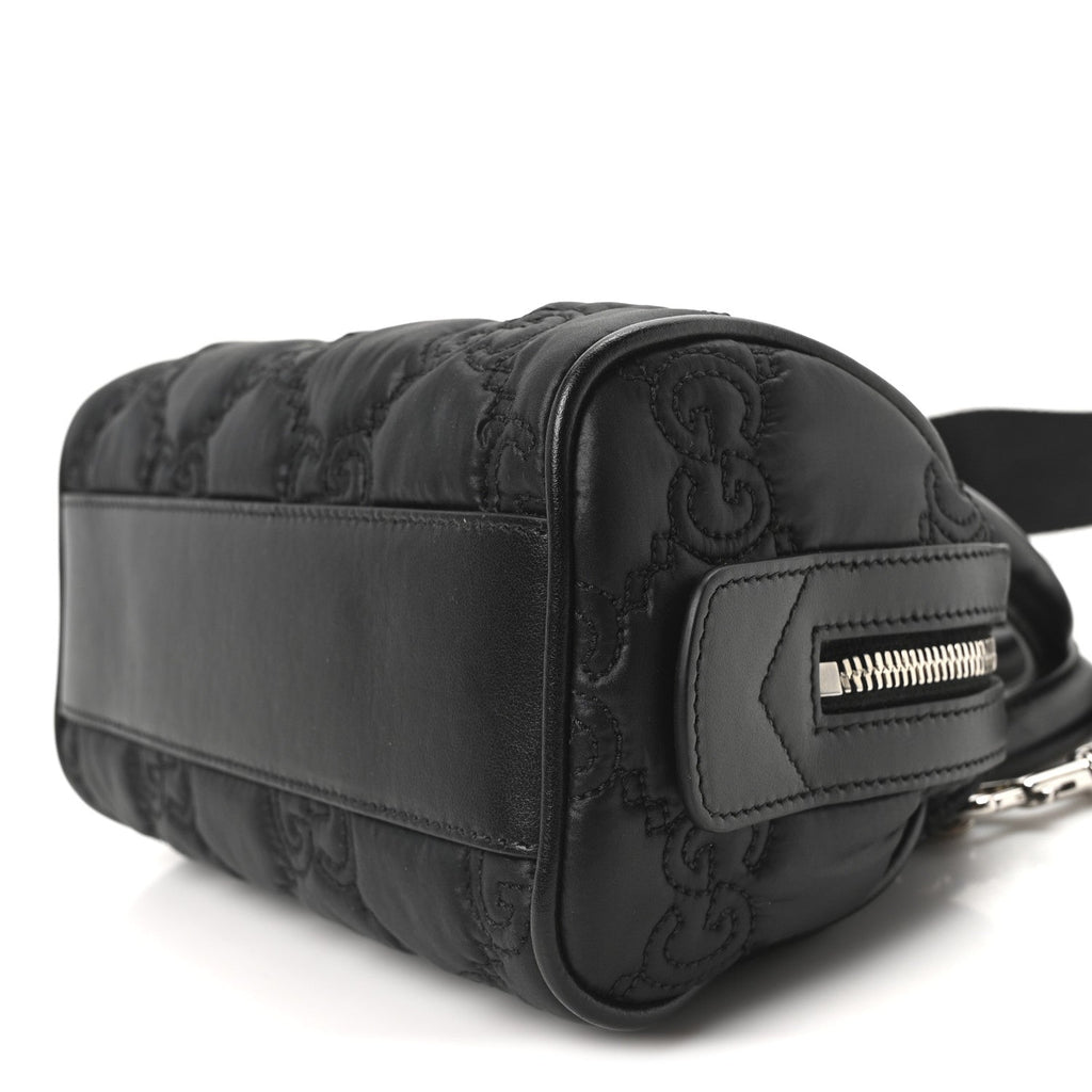 Gucci Nylon Calfskin Enamel GG Matelasse Mini Bowler Bag Black