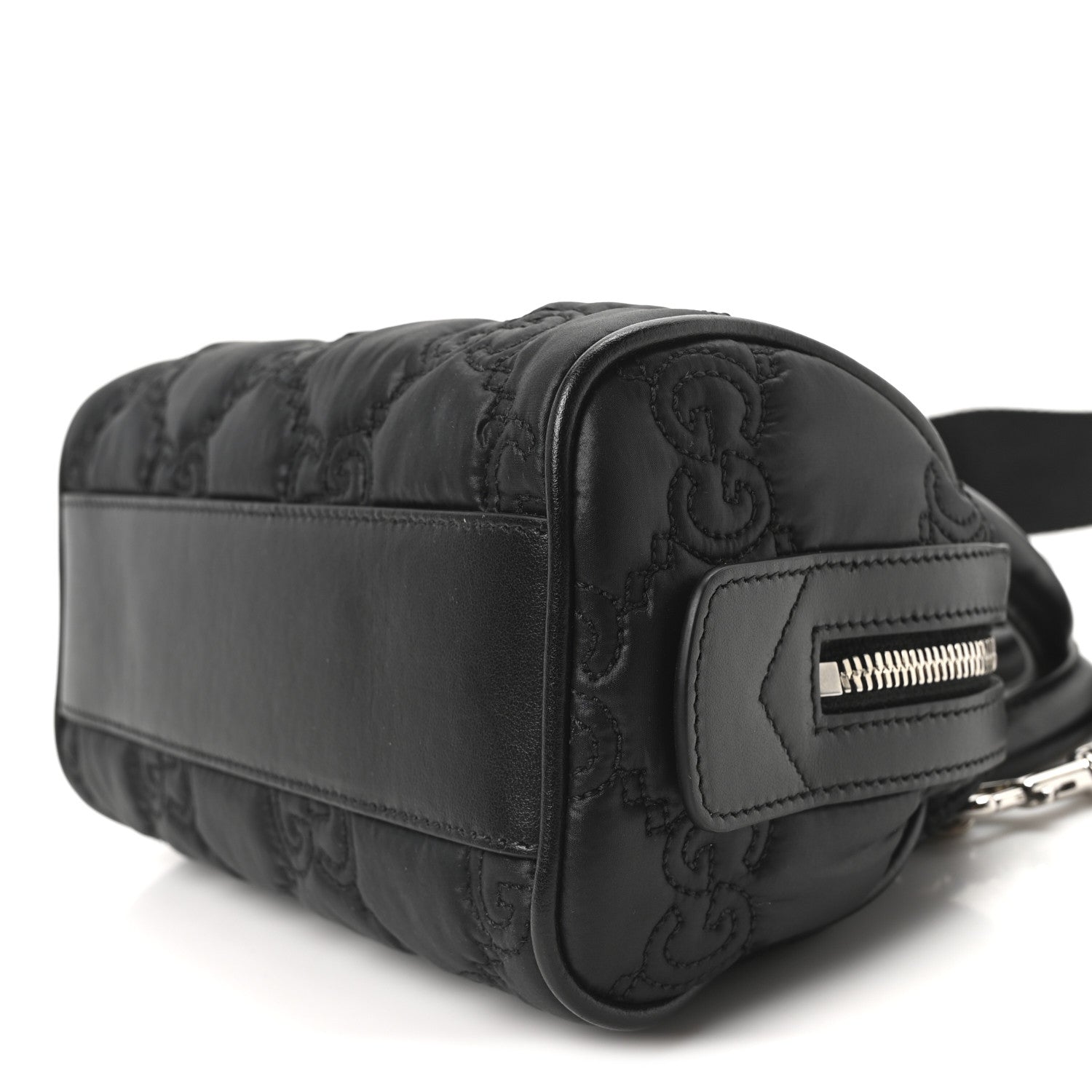 Gucci Nylon Calfskin Enamel GG Matelasse Mini Bowler Bag Black