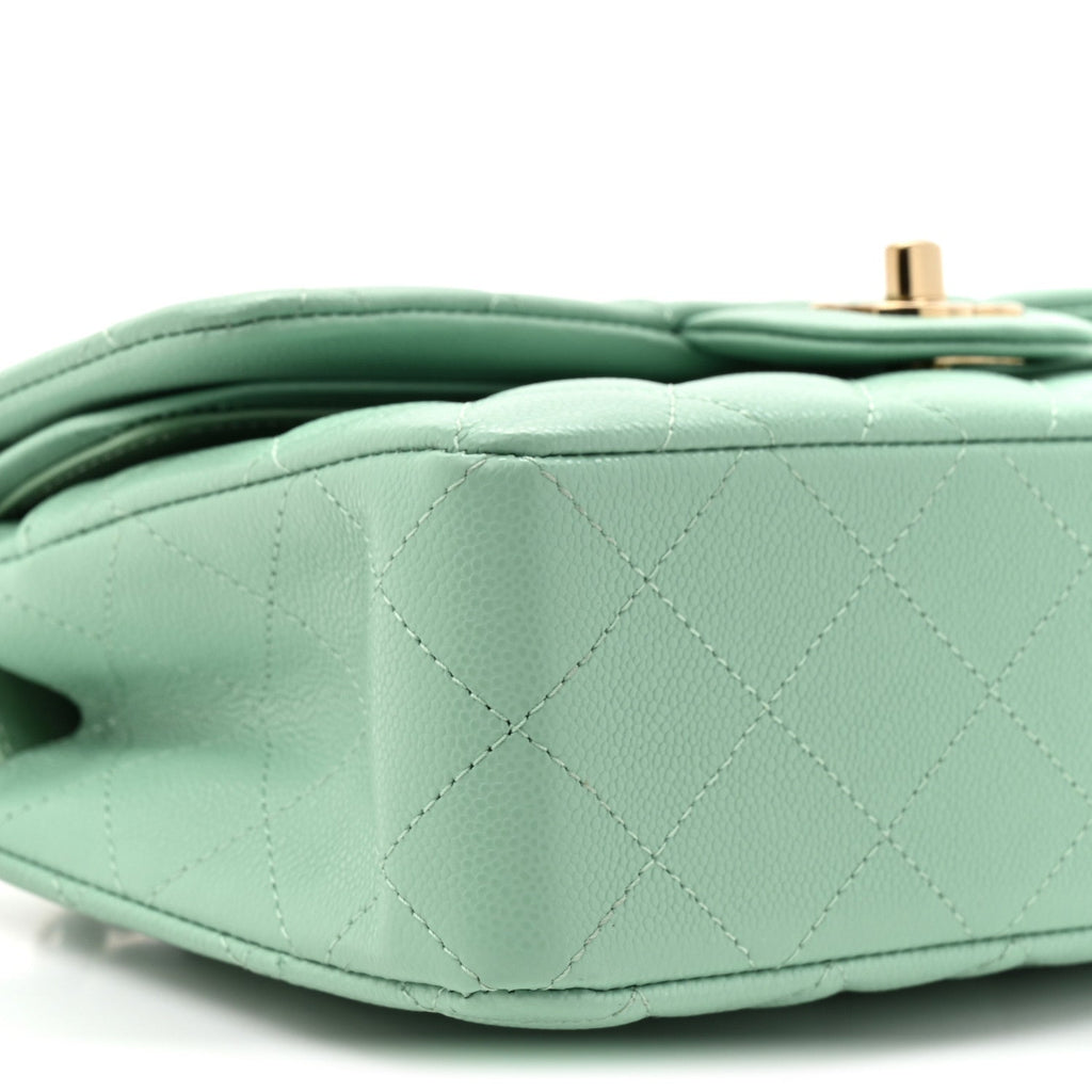 Chanel Caviar Quilted Small Double Flap Light Green