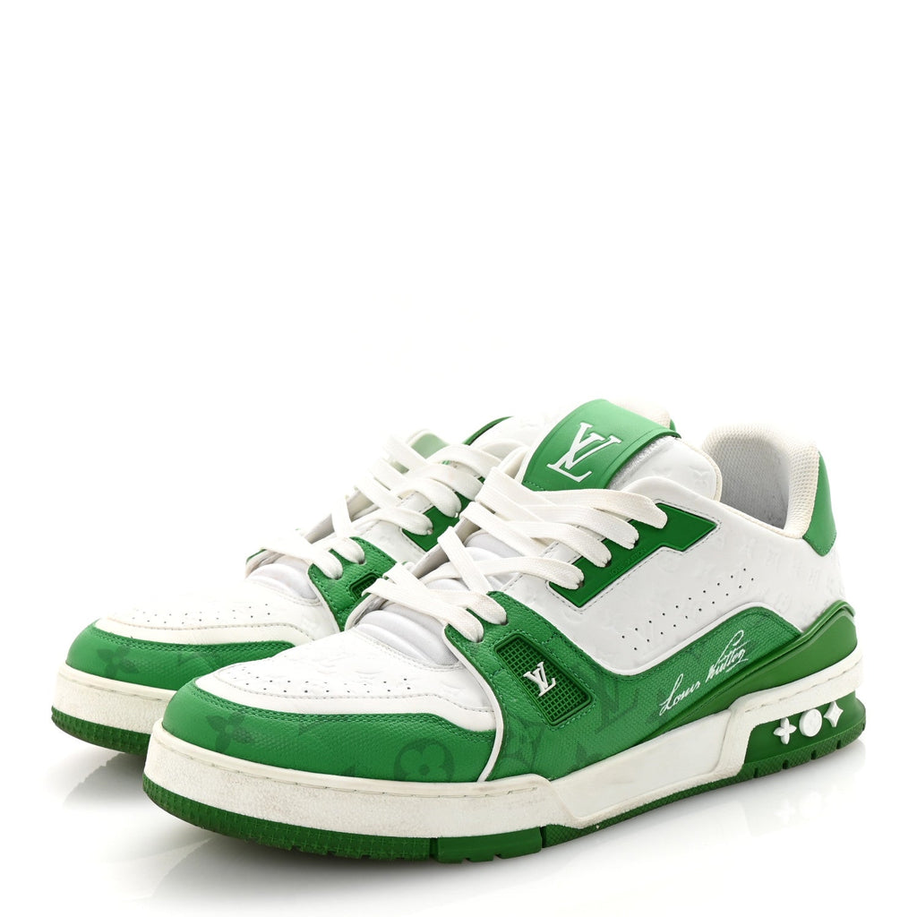 Louis Vuitton Calfskin Monogram Mens LV Trainer Sneakers 8 Green