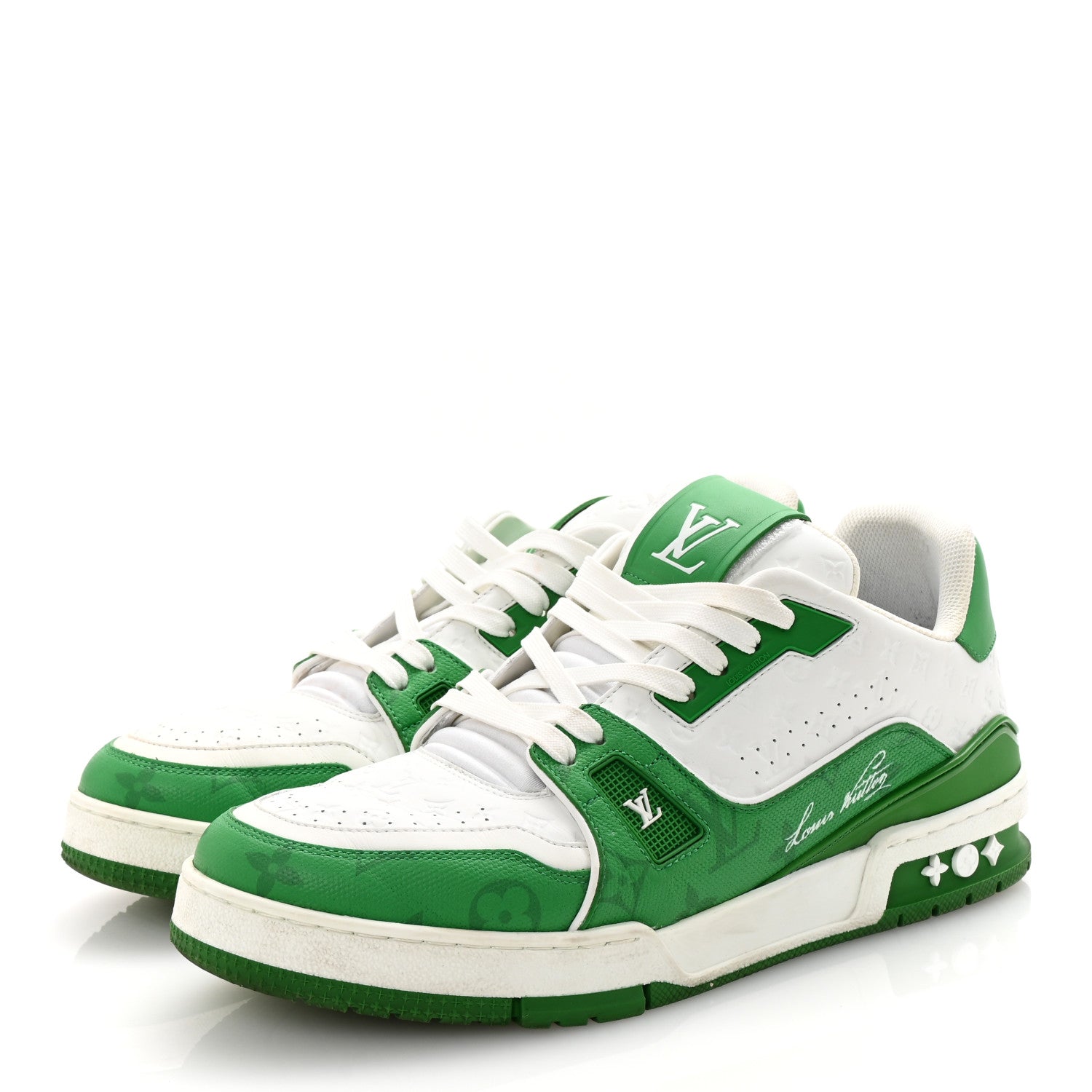 Louis Vuitton Calfskin Monogram Mens LV Trainer Sneakers 8 Green