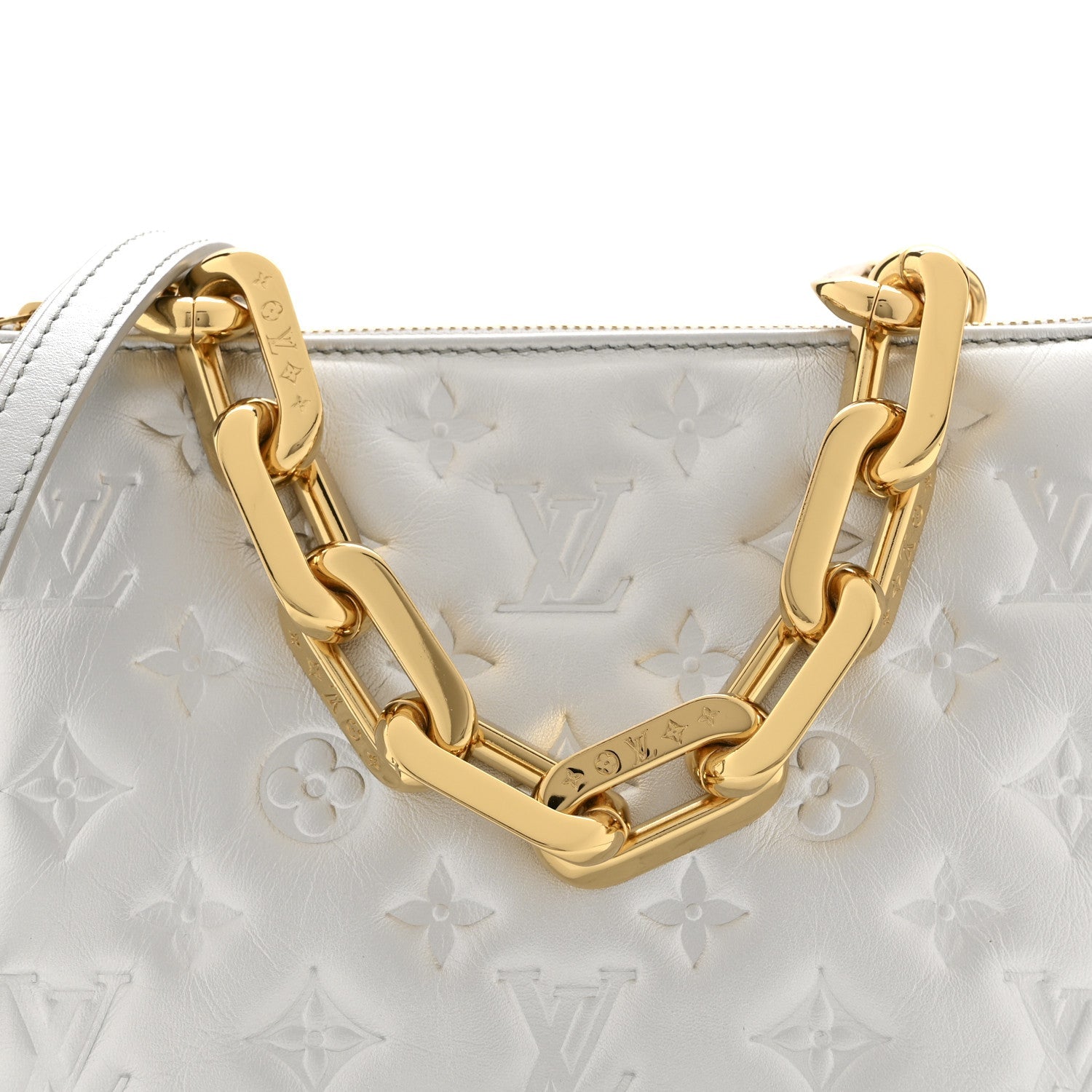 Louis Vuitton Lambskin Embossed Monogram Coussin BB Silver