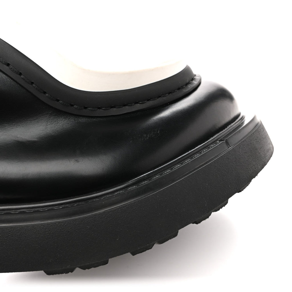 Prada Spazzolato Rois Monolith 55mm Derby Loafers 36.5 Black White