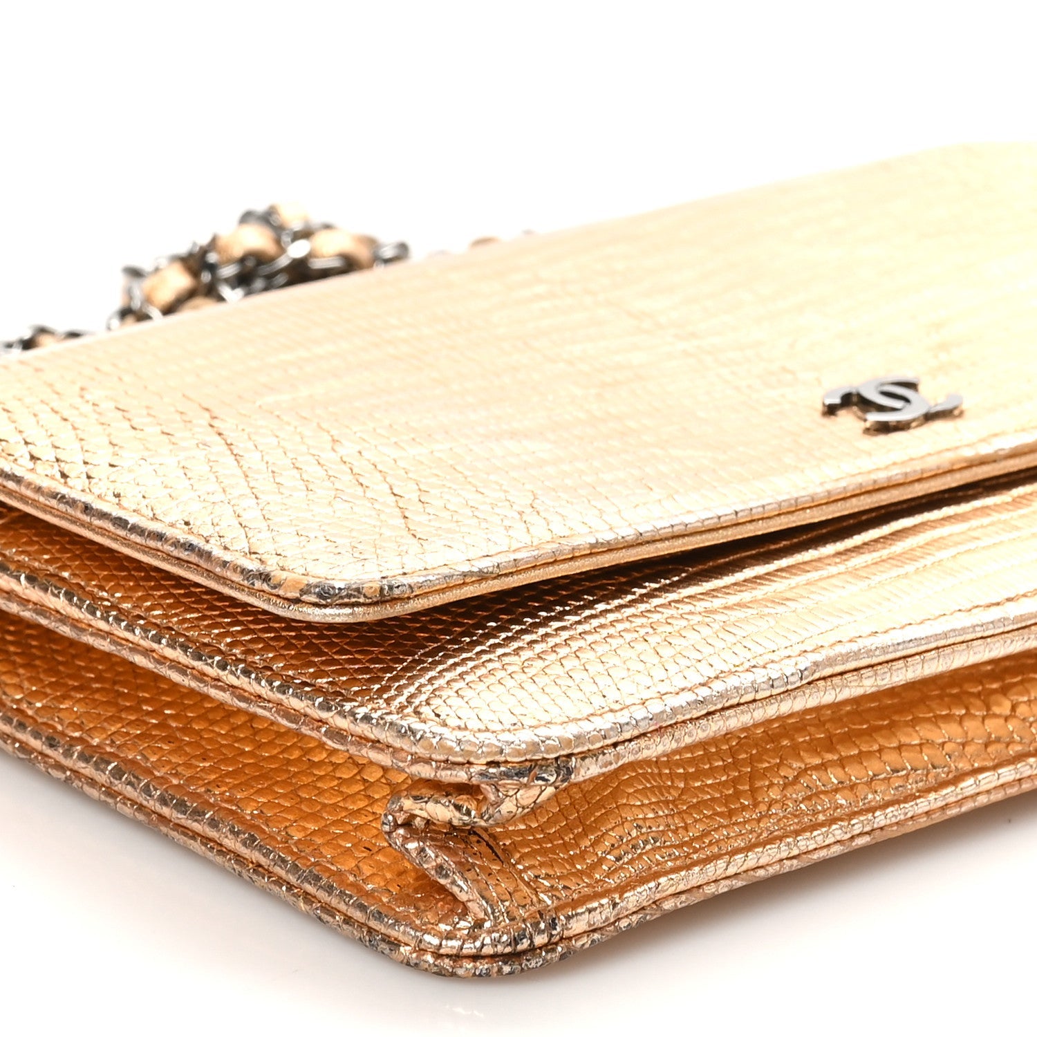 Chanel Metallic Lizard Wallet on Chain WOC Gold