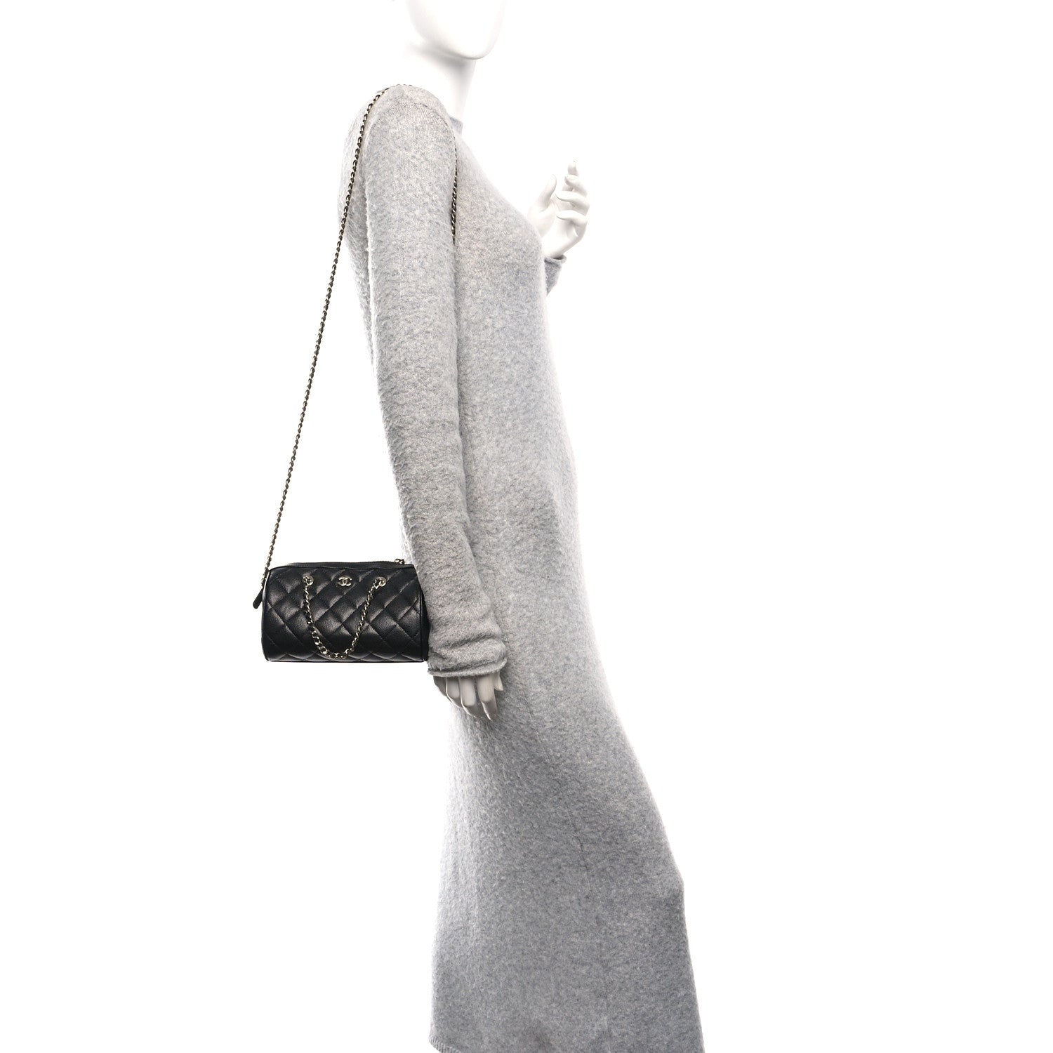 Chanel Caviar Quilted Barrel Clutch With Chain Black
