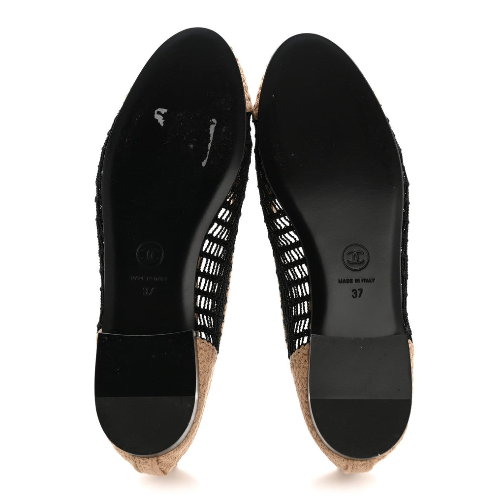 Raffia Cap Toe Ballerina Flats 37 Black Beige