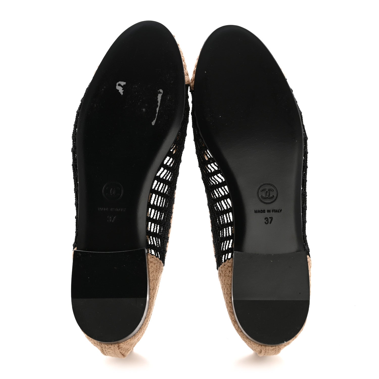 Raffia Cap Toe Ballerina Flats 37 Black Beige