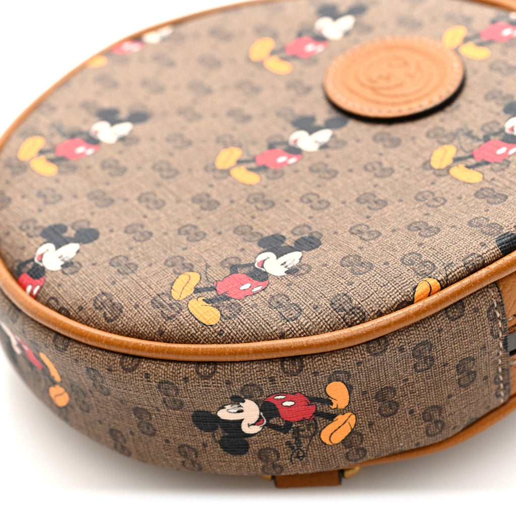 Gucci X DISNEY Mini Vintage GG Supreme Monogram Mickey Mouse Round Backpack Beige Vintage Sun Oil