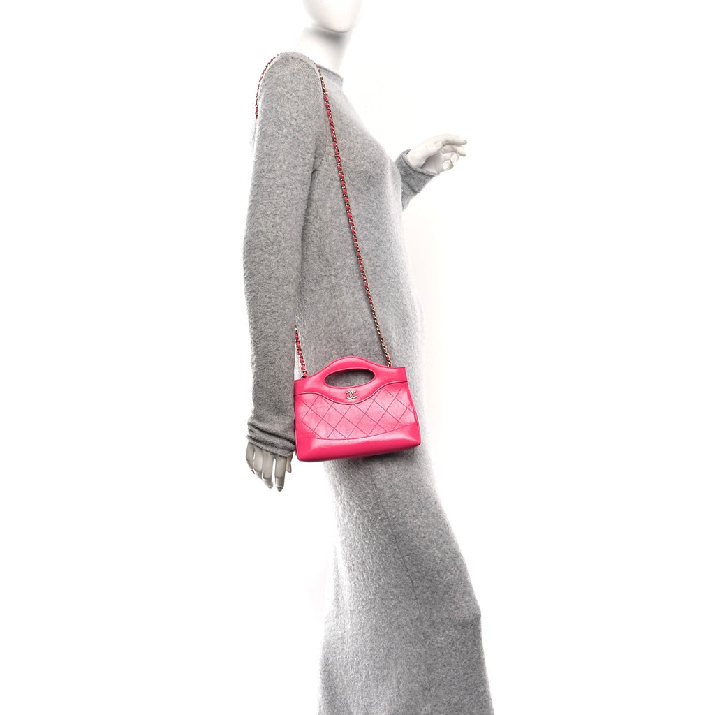 Chanel Shiny Crumpled Calfskin Quilted Nano 31 Shopping Bag Pink