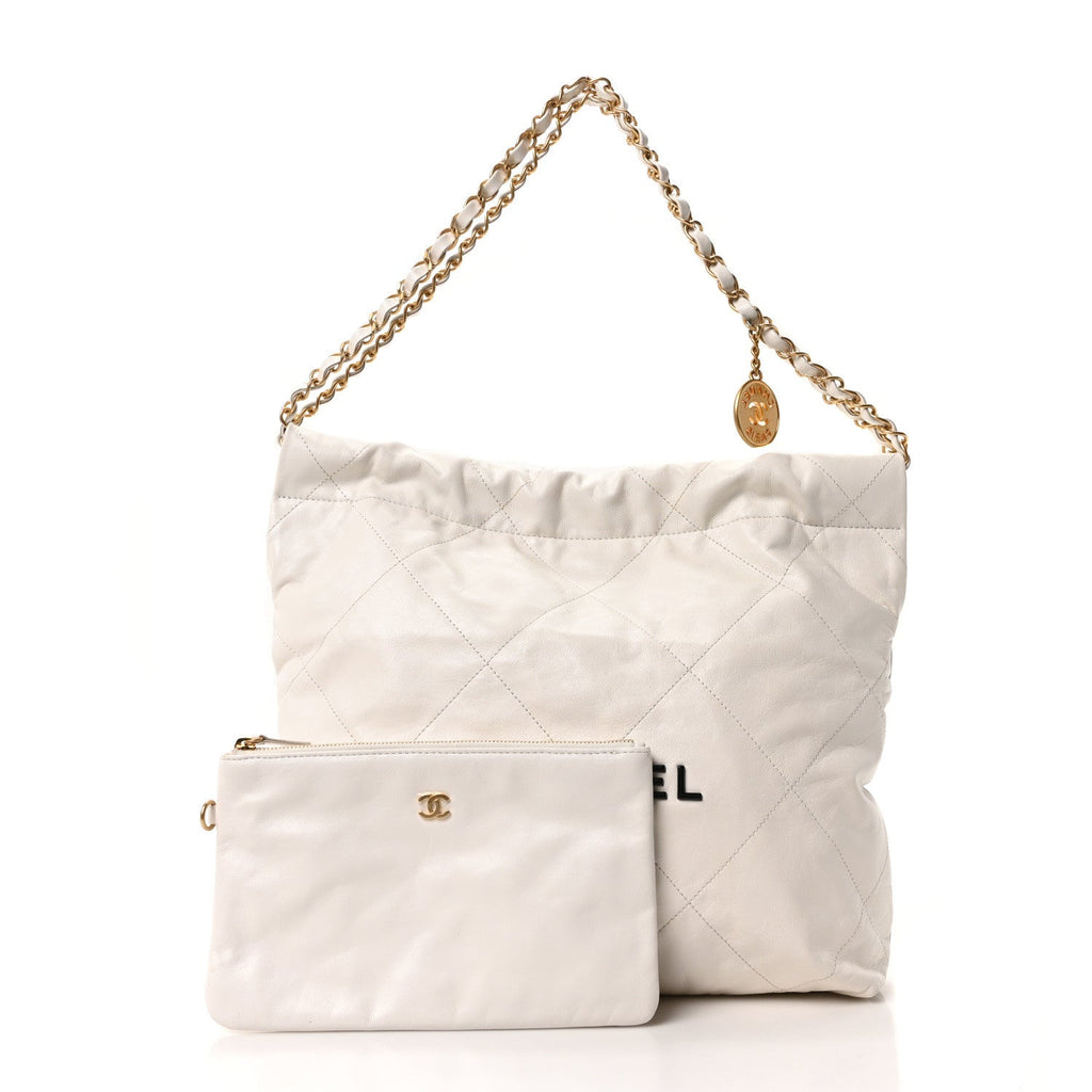Chanel Shiny Calfskin Quilted Small Chanel 22 White Black