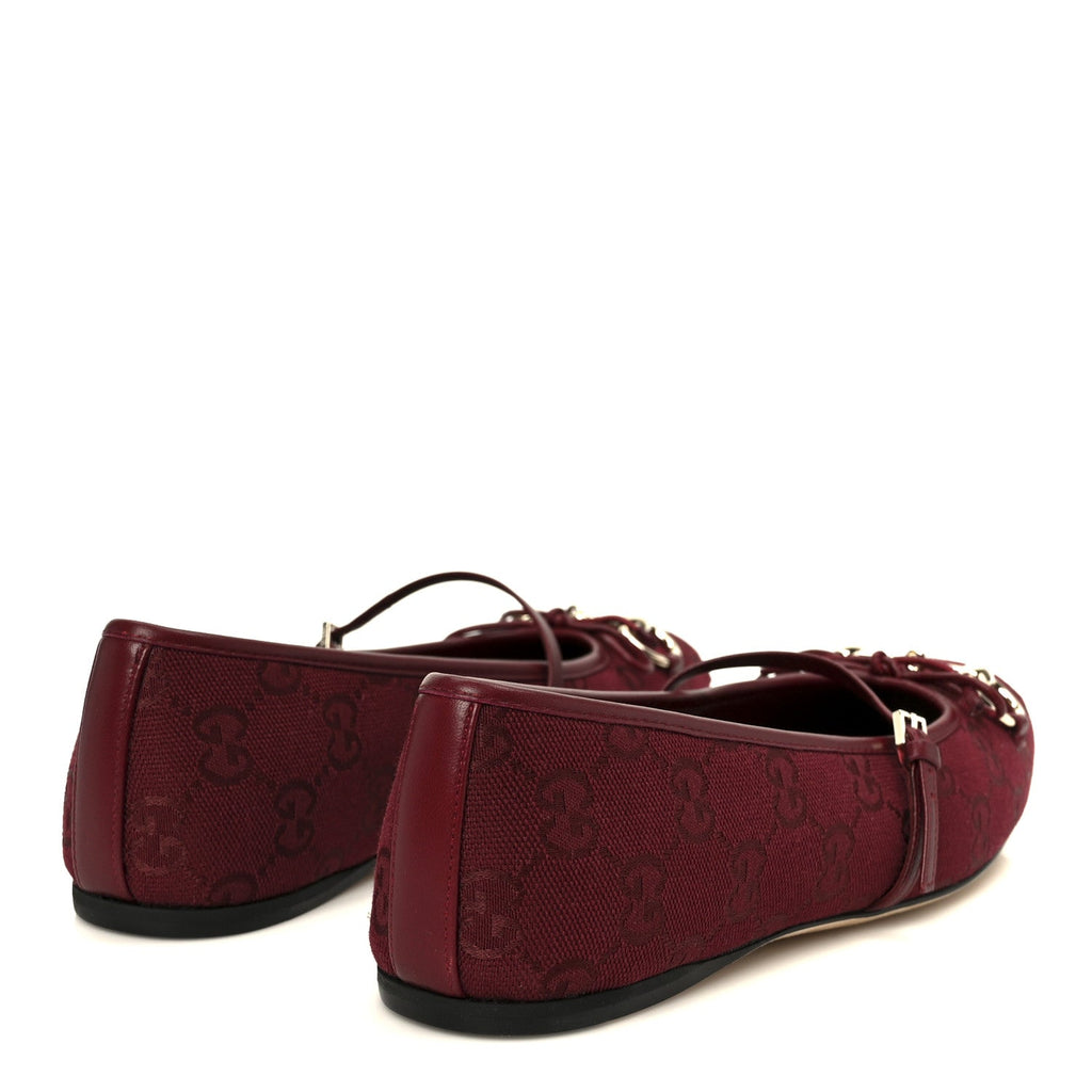 Gucci GG Monogram Horsebit Ballet Flats 37.5 Rosso Ancora