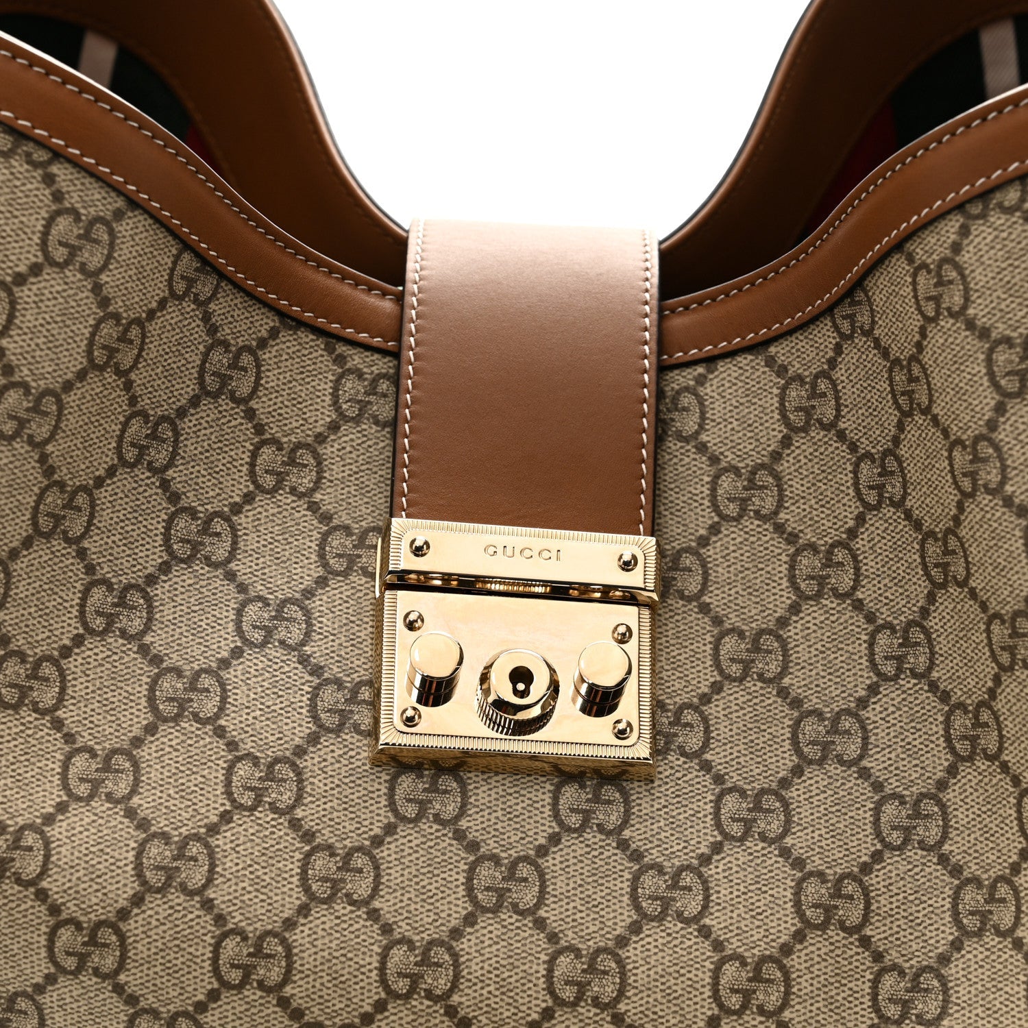 Gucci GG Icon Monogram Padlock Shoulder Bag Beige Dark Brown