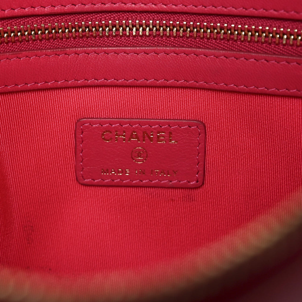 Lambskin Quilted Medium Cosmetic Case Dark Pink