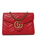 Gucci Calfskin Matelasse GG Marmont Chain Wallet Hibiscus Red