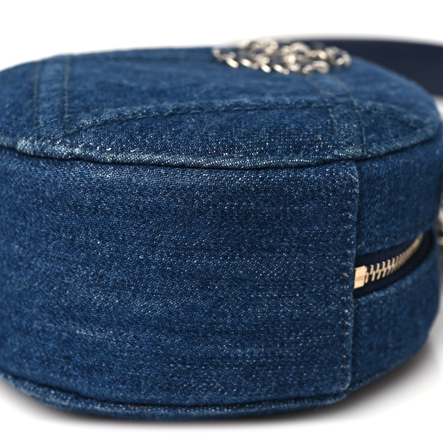 Chanel Denim Quilted Chanel 19 Round Clutch With Chain Blue