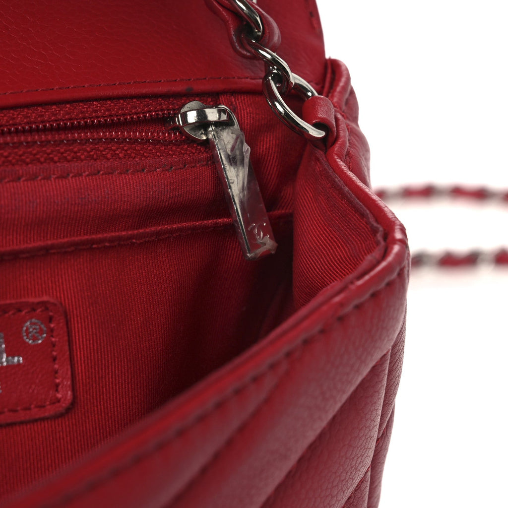Chanel Caviar Chevron Quilted Small Single Flap Red