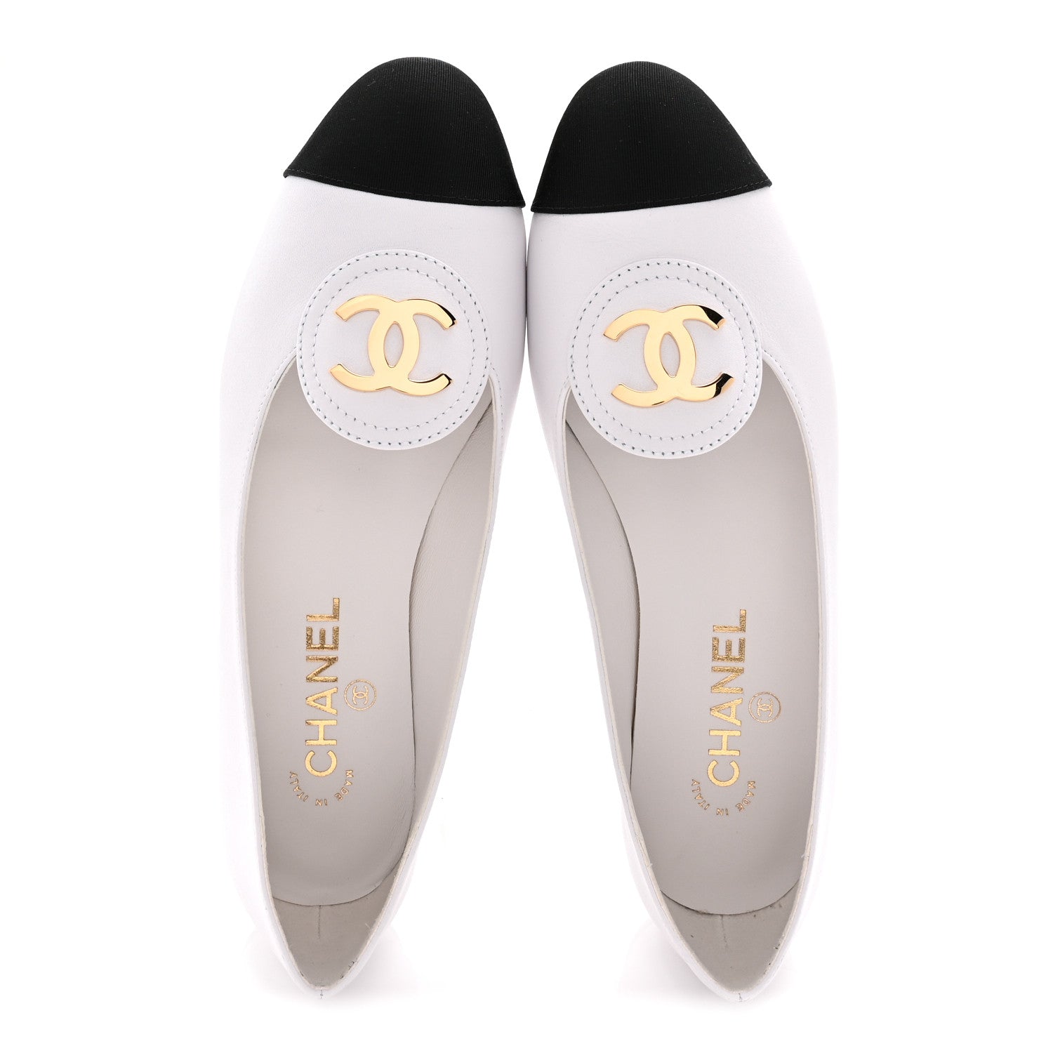 Calfskin Grosgrain Cap Toe CC Moccasin Loafers 39 White Black