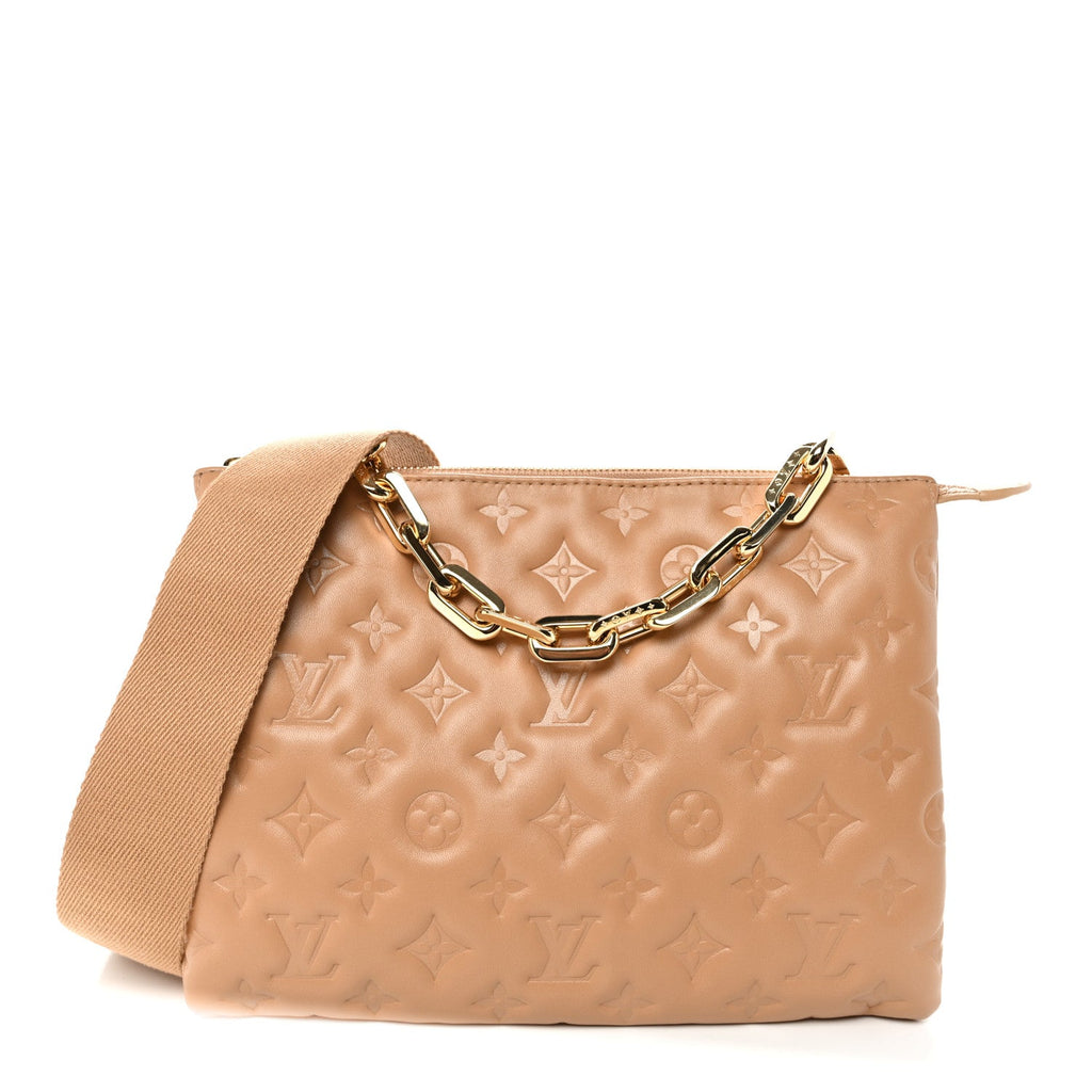 Louis Vuitton Lambskin Embossed Monogram Coussin PM Camel