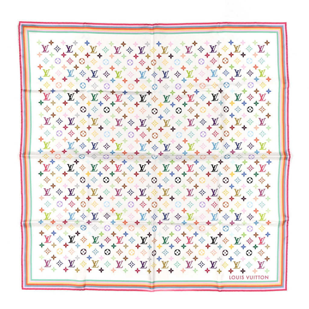 Louis Vuitton LV X TM Silk Monogram Multicolor Square Scarf 90 White