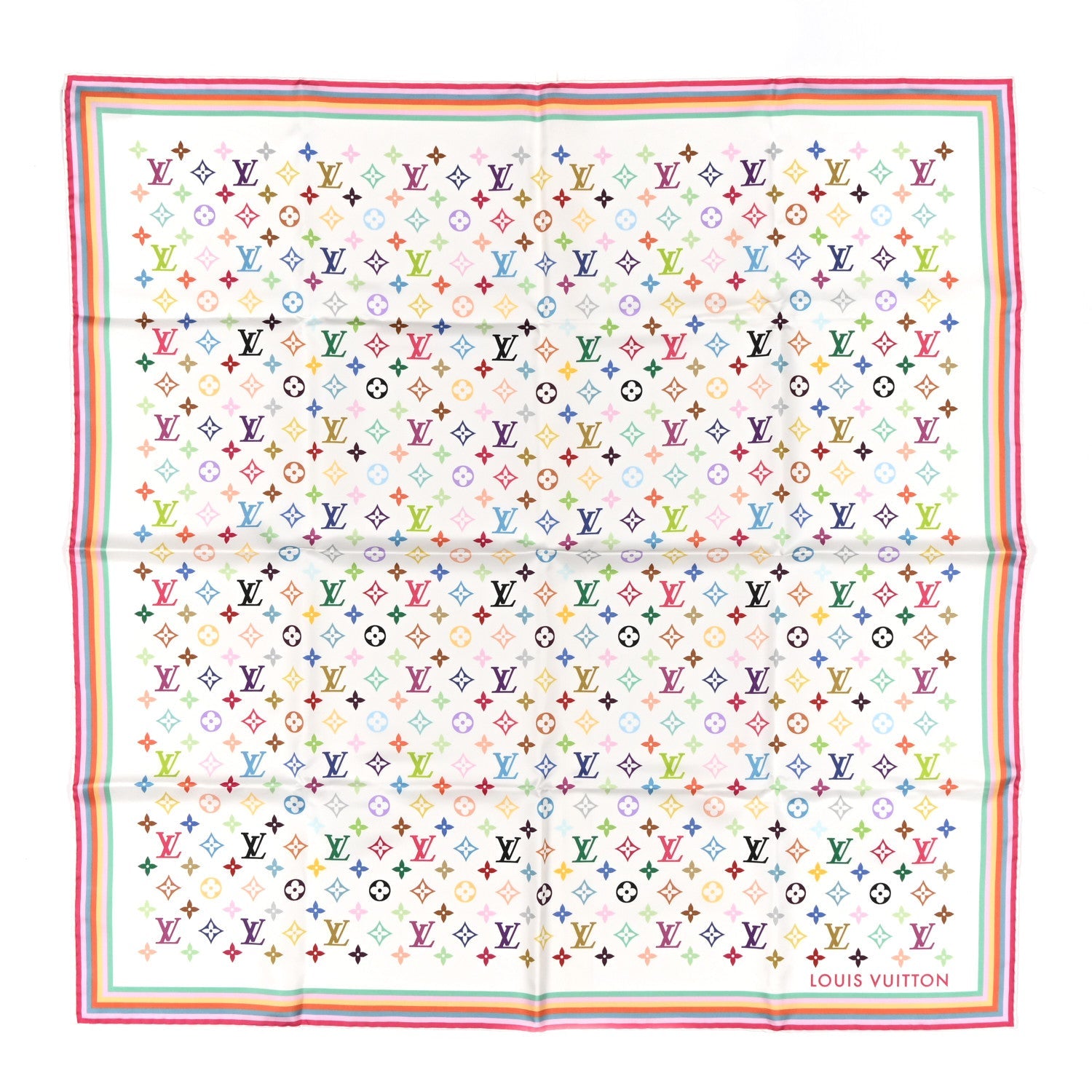 Louis Vuitton LV X TM Silk Monogram Multicolor Square Scarf 90 White