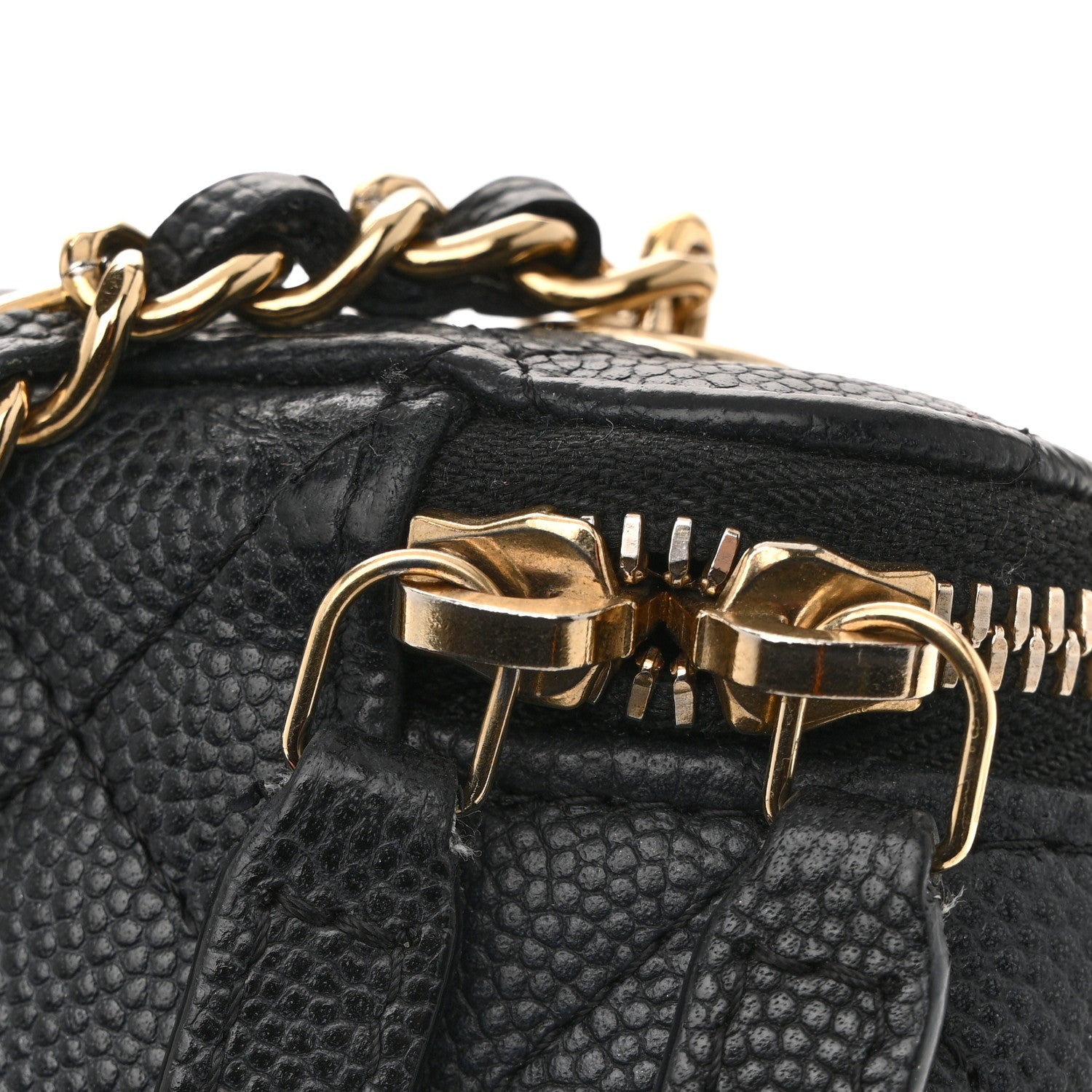 Chanel Caviar Quilted Small Vertical Coco Beauty Vanity Case With Chain Black