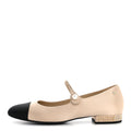 Chanel Strass Satin Grosgrain Mary Jane Flats 38.5 Beige Black