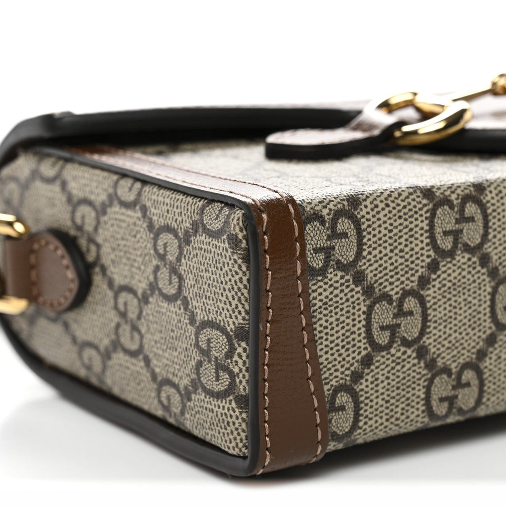 Gucci GG Supreme Monogram Mini Horsebit 1955 Shoulder Bag Beige Brown Sugar