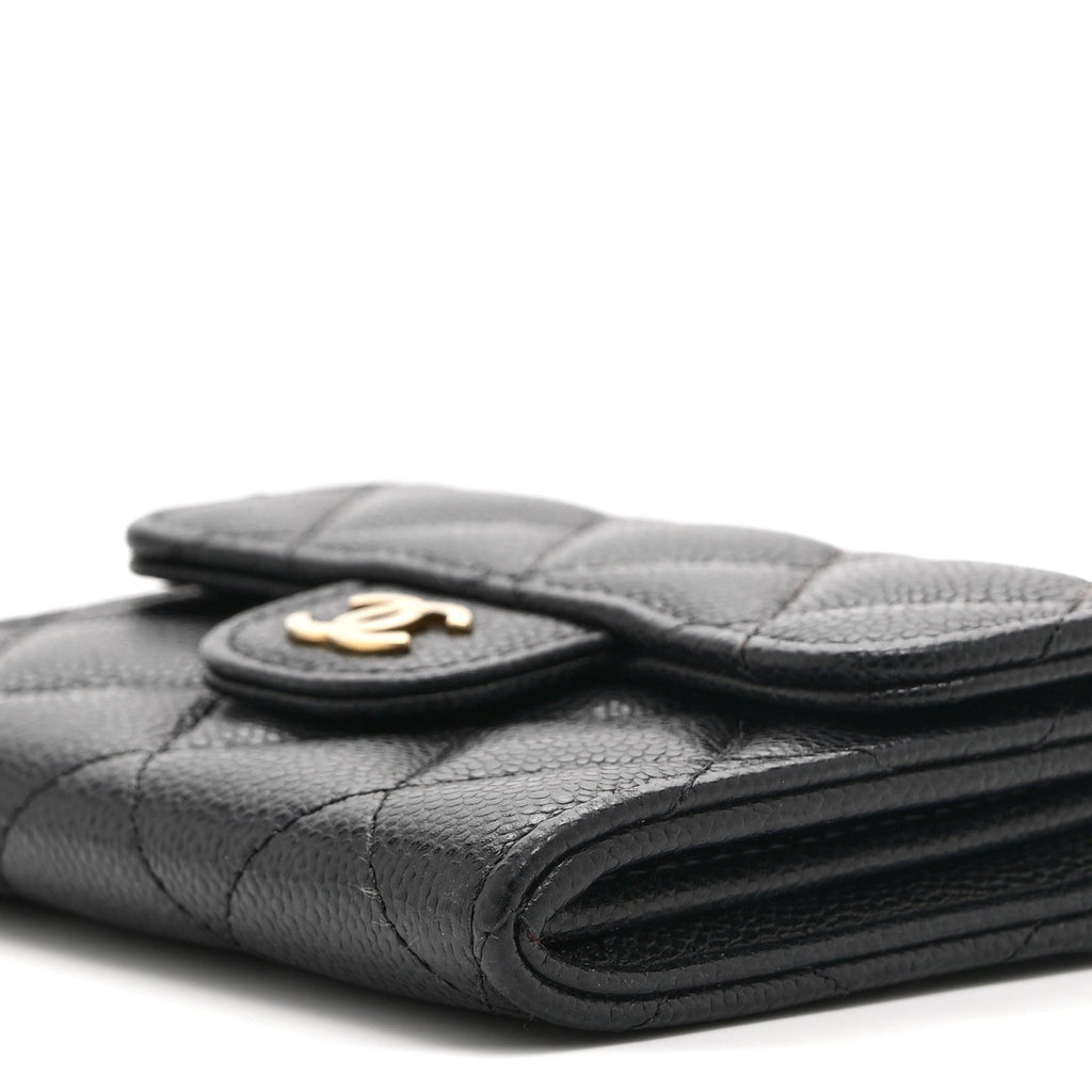 Caviar Quilted Flap Card Holder Wallet Black
