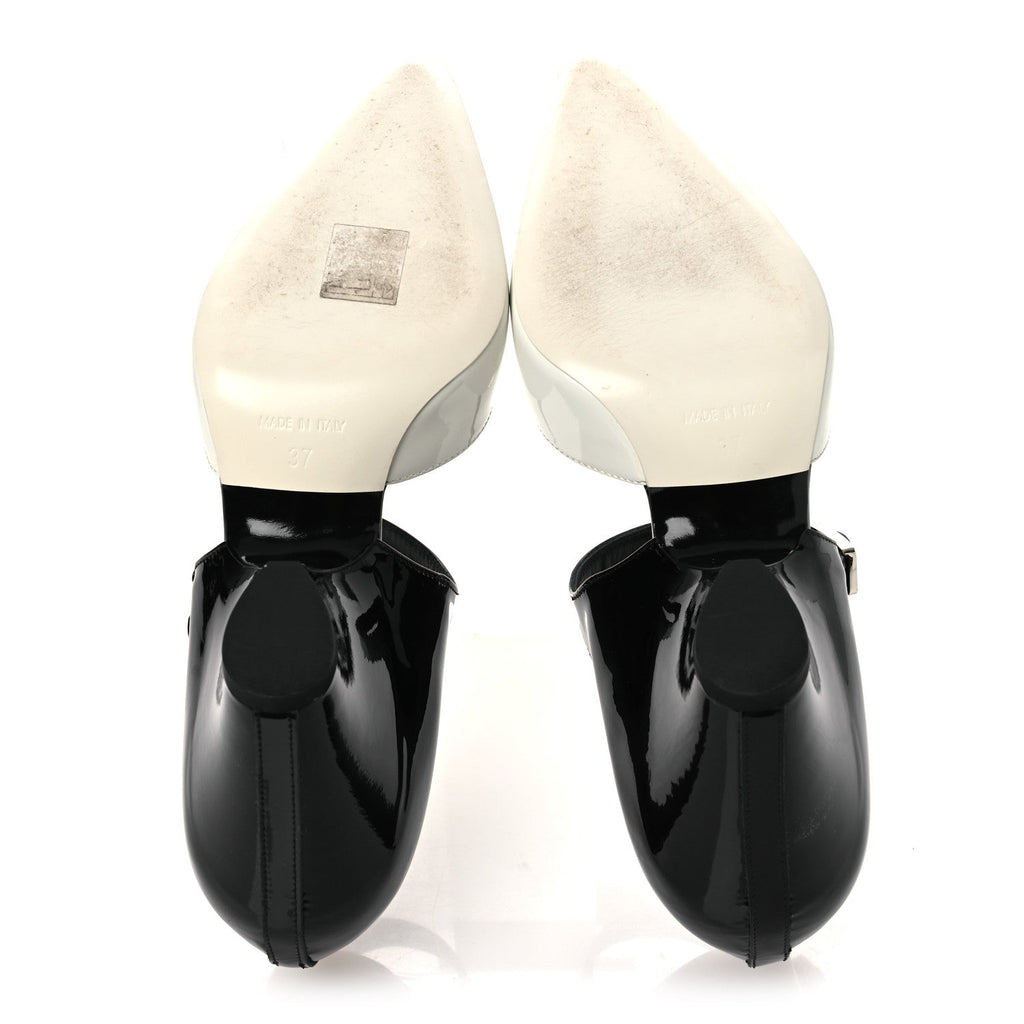 Patent Calfskin CC Pumps 37 White Black