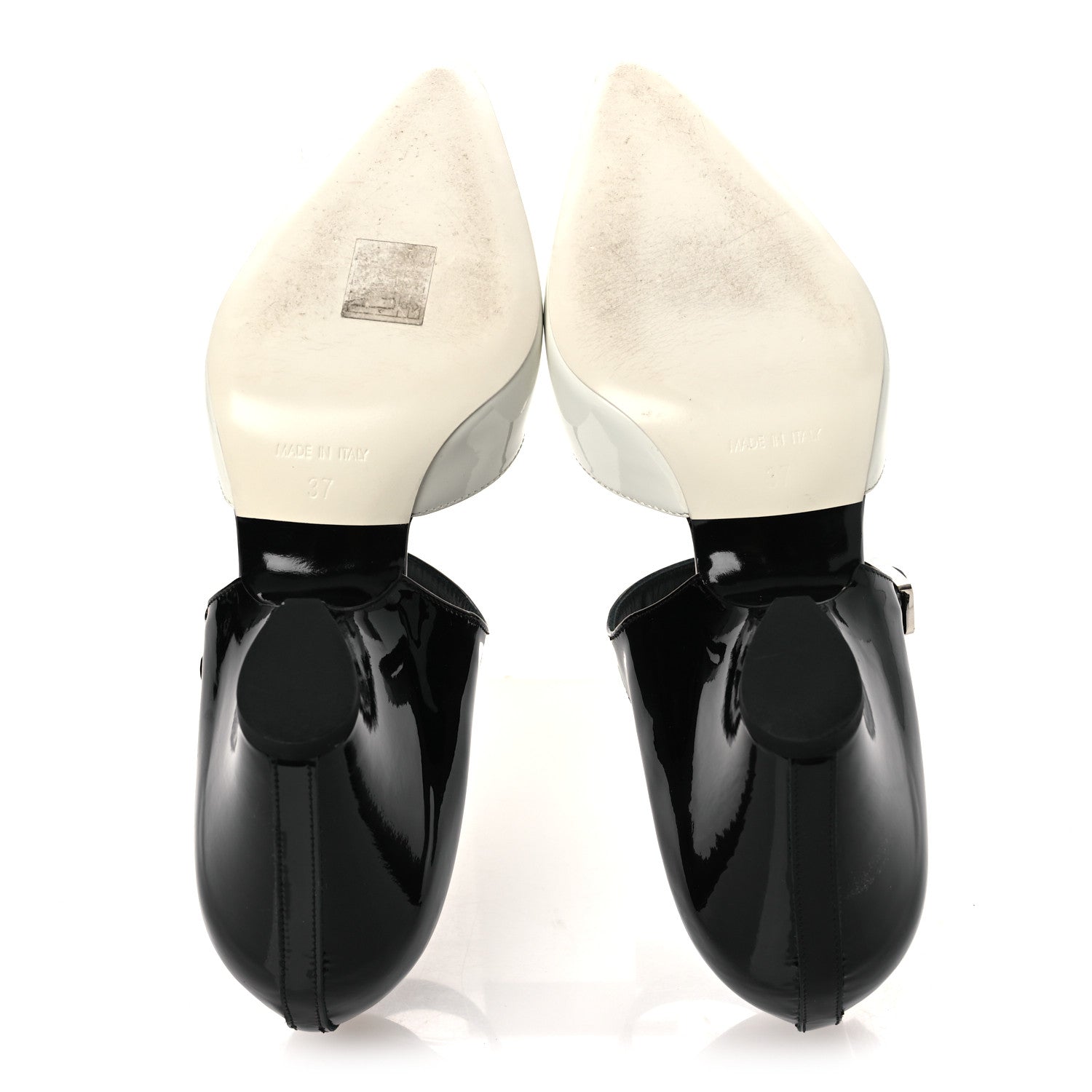 Patent Calfskin CC Pumps 37 White Black