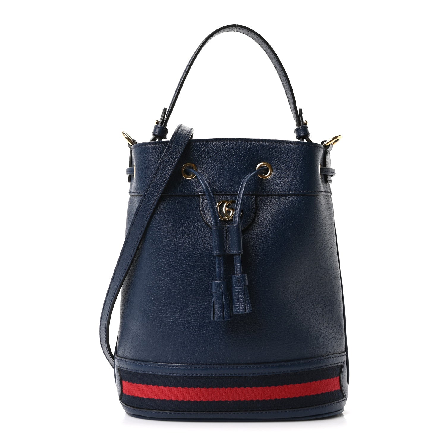 Gucci Soft Textured Calfskin Web Small Ophidia Bucket Bag Blue Agata