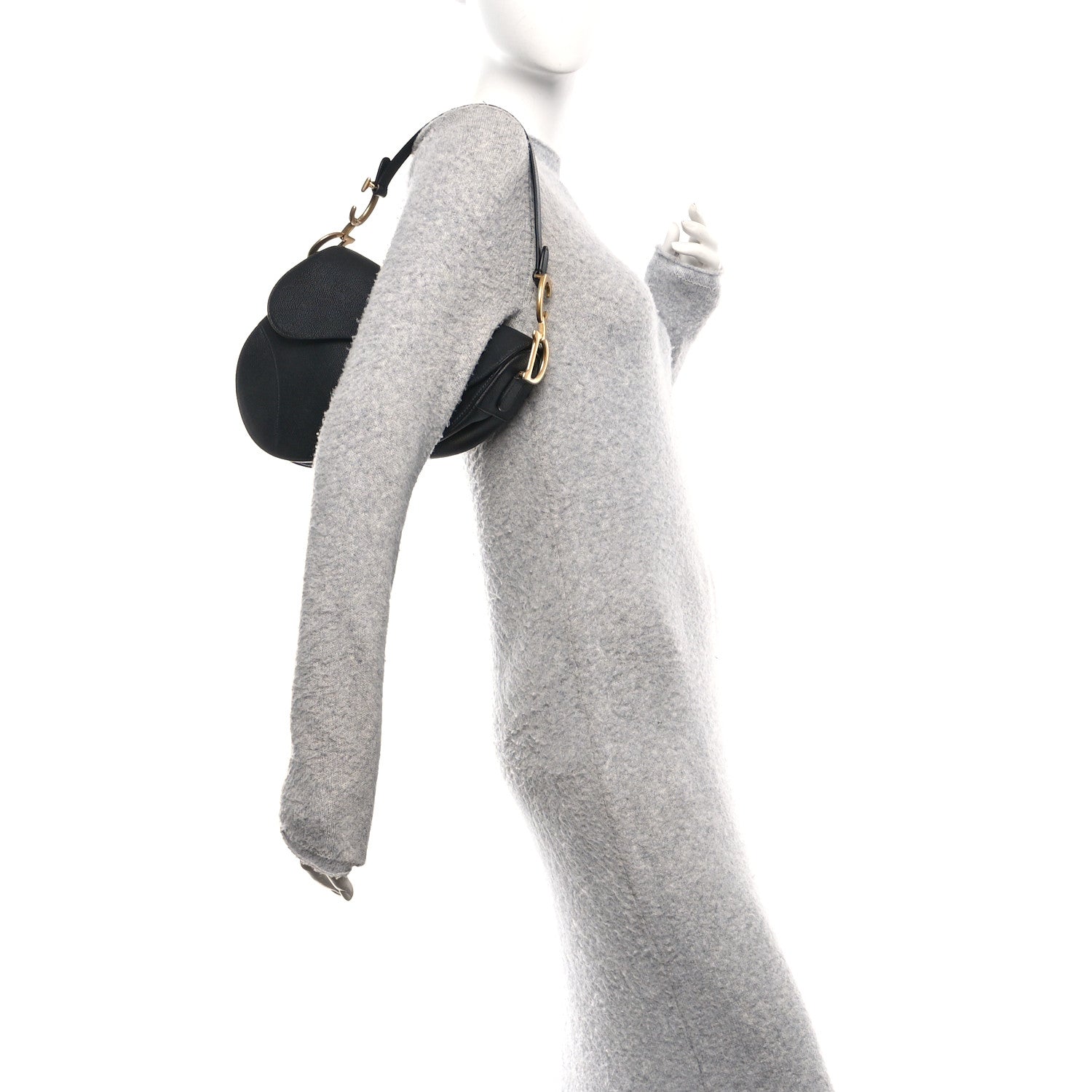 Christian Dior Grained Calfskin Saddle Bag Black
