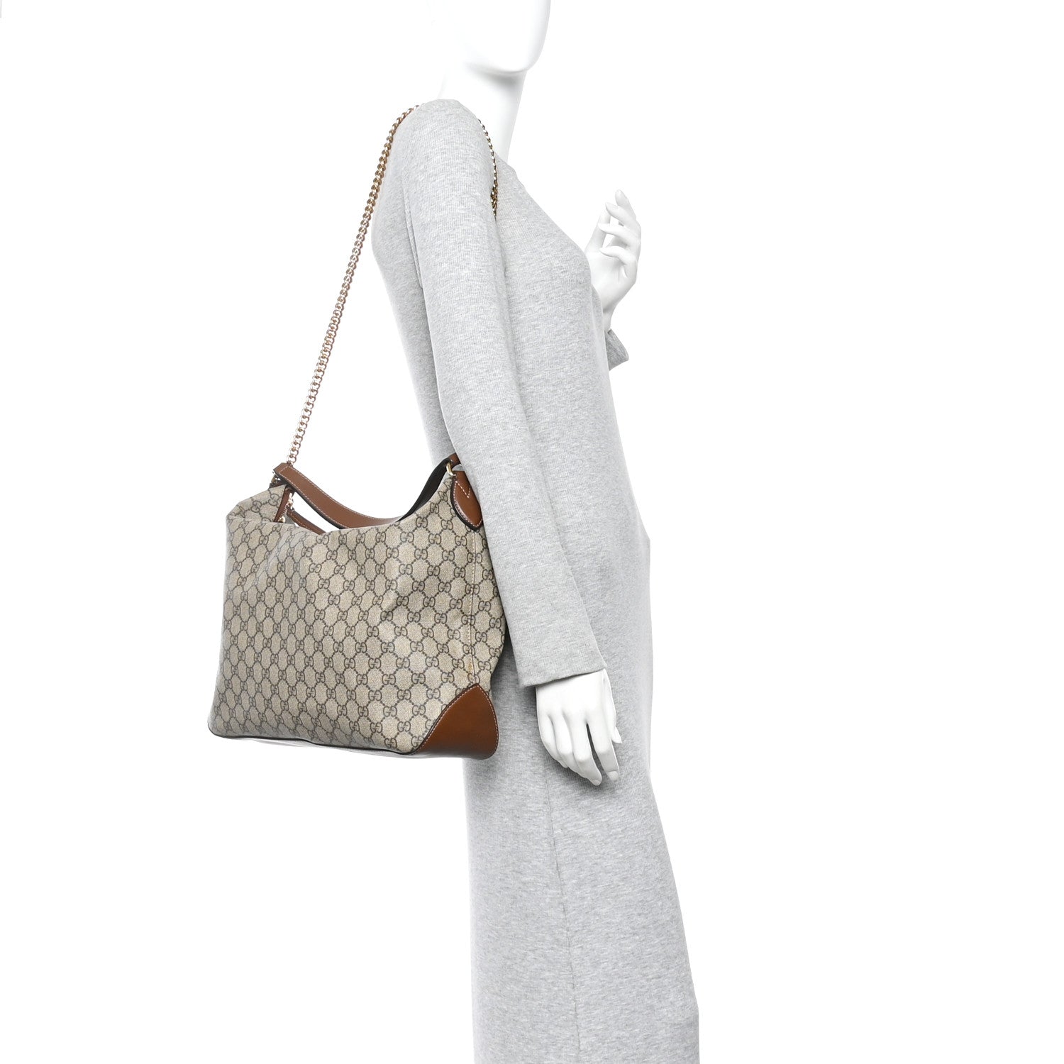 Gucci GG Supreme Monogram Large Linea A Hobo Light Brown