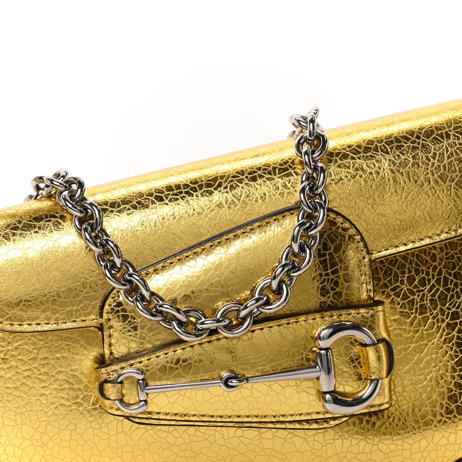 Gucci Metallic Demetra Mini Horsebit 1955 Asymmetric Shoulder Bag Gold