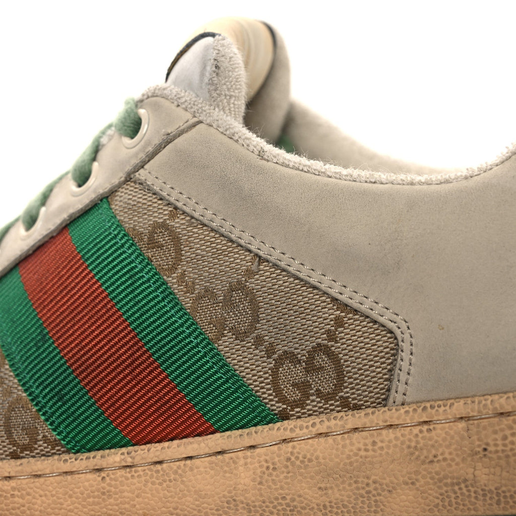 Gucci GG Monogram Nubuck Web Womens Screener Sneakers 40 New Sand Dusty Milk Vintage Green