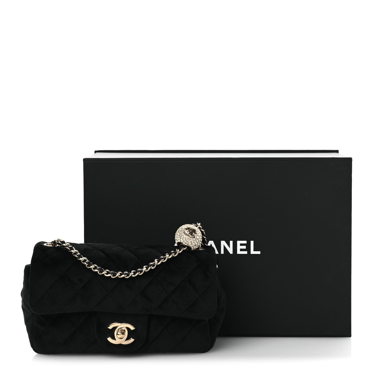 Chanel Velvet Quilted Mini Rectangular Pearl Crush Flap Black