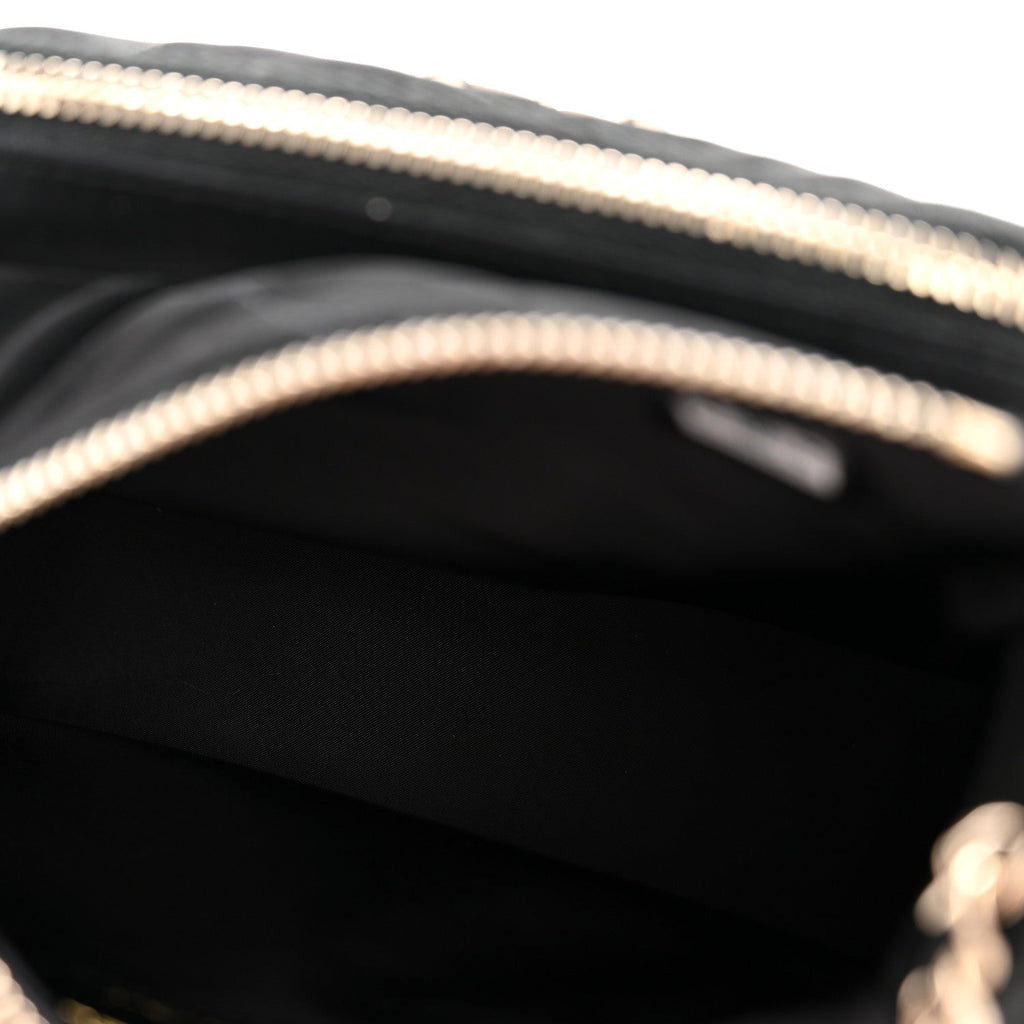 Chanel Velvet Effect Nylon Shiny Crumpled Calfskin Mini Quilted Chanel 25 Clutch With Chain Black