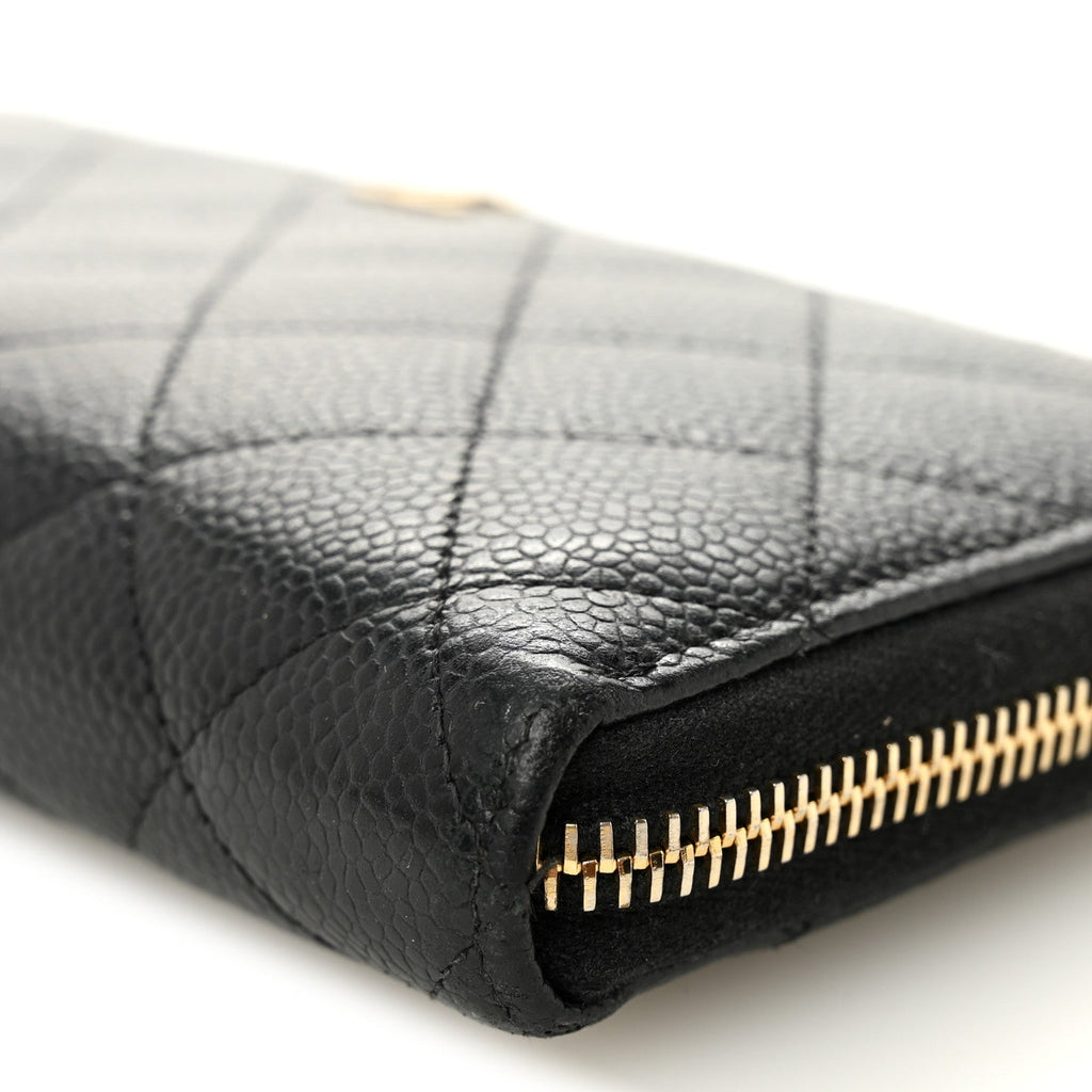 Caviar Quilted Large Gusset Zip Around Wallet Black