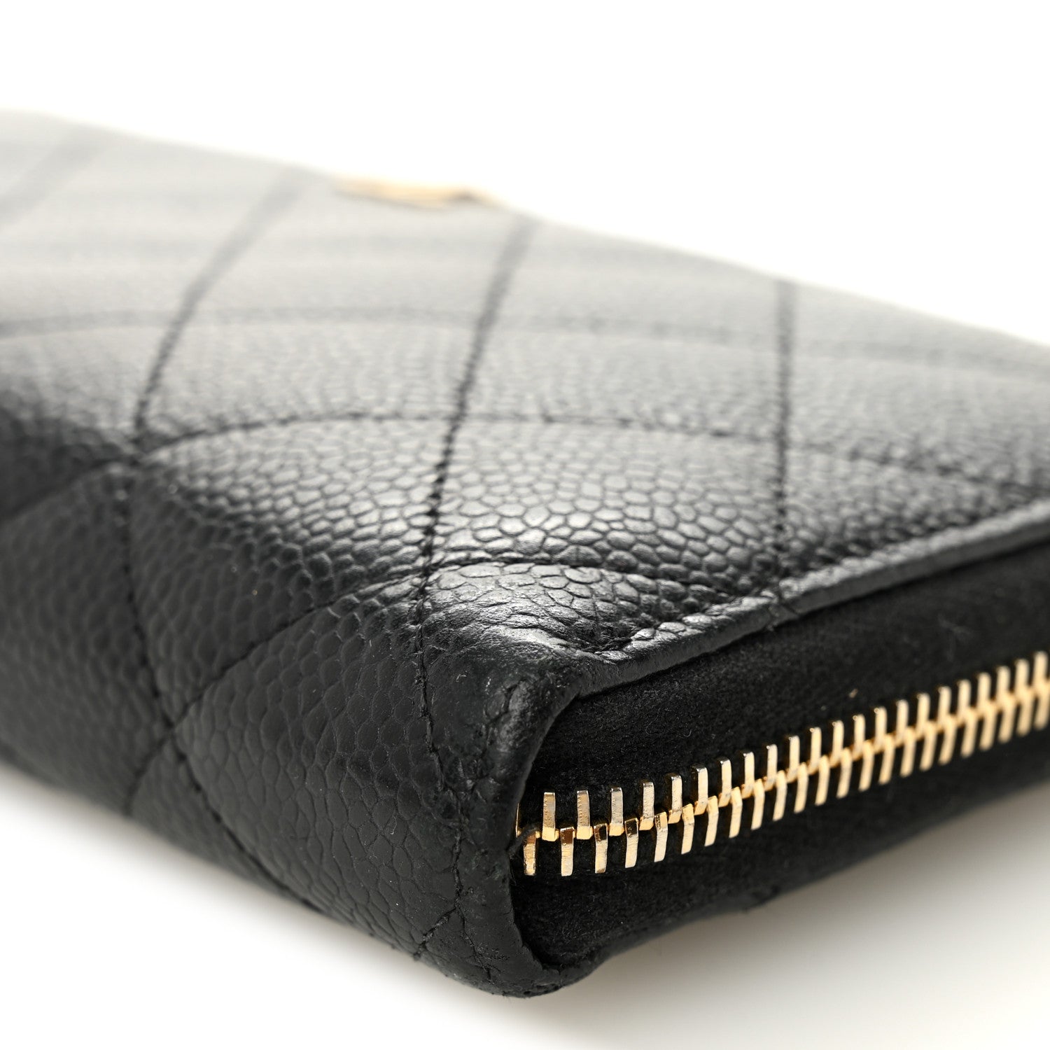 Caviar Quilted Large Gusset Zip Around Wallet Black