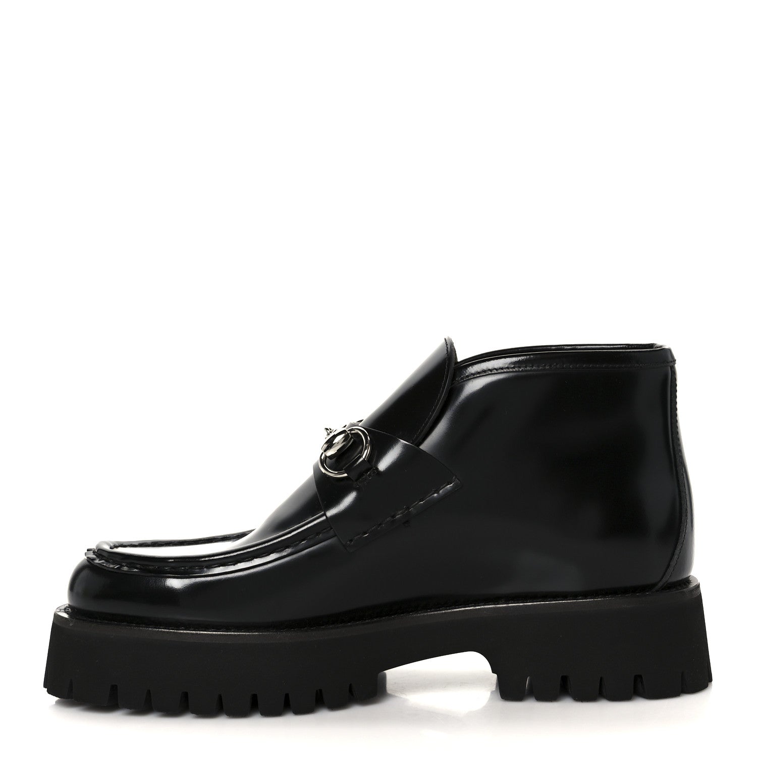 Gucci Cordovan Lux Womens Horsebit Platform Ankle Boots 38 Black