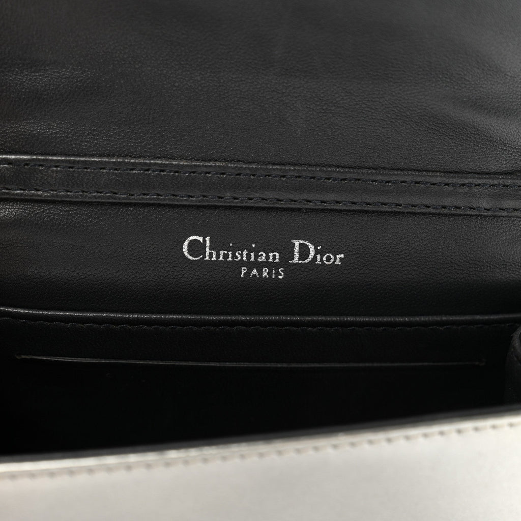 Christian Dior Metallic Patent Micro-Cannage Baby Diorama Flap Bag Silver